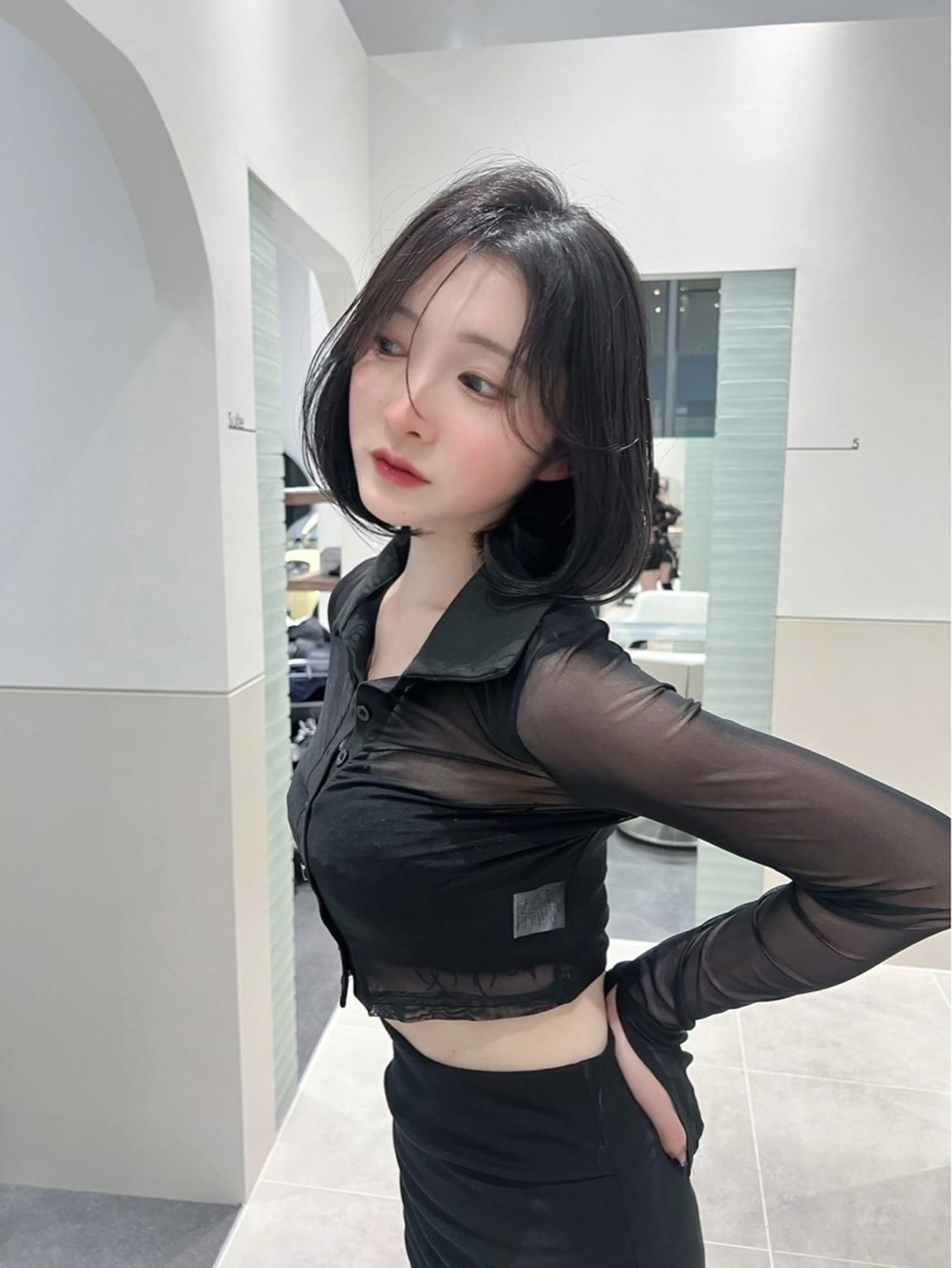 ミディアム ボブ 顔周りカット 韓国風ヘア stud.所属・髪質改善/韓国ヘア yunaのヘアスタイル
