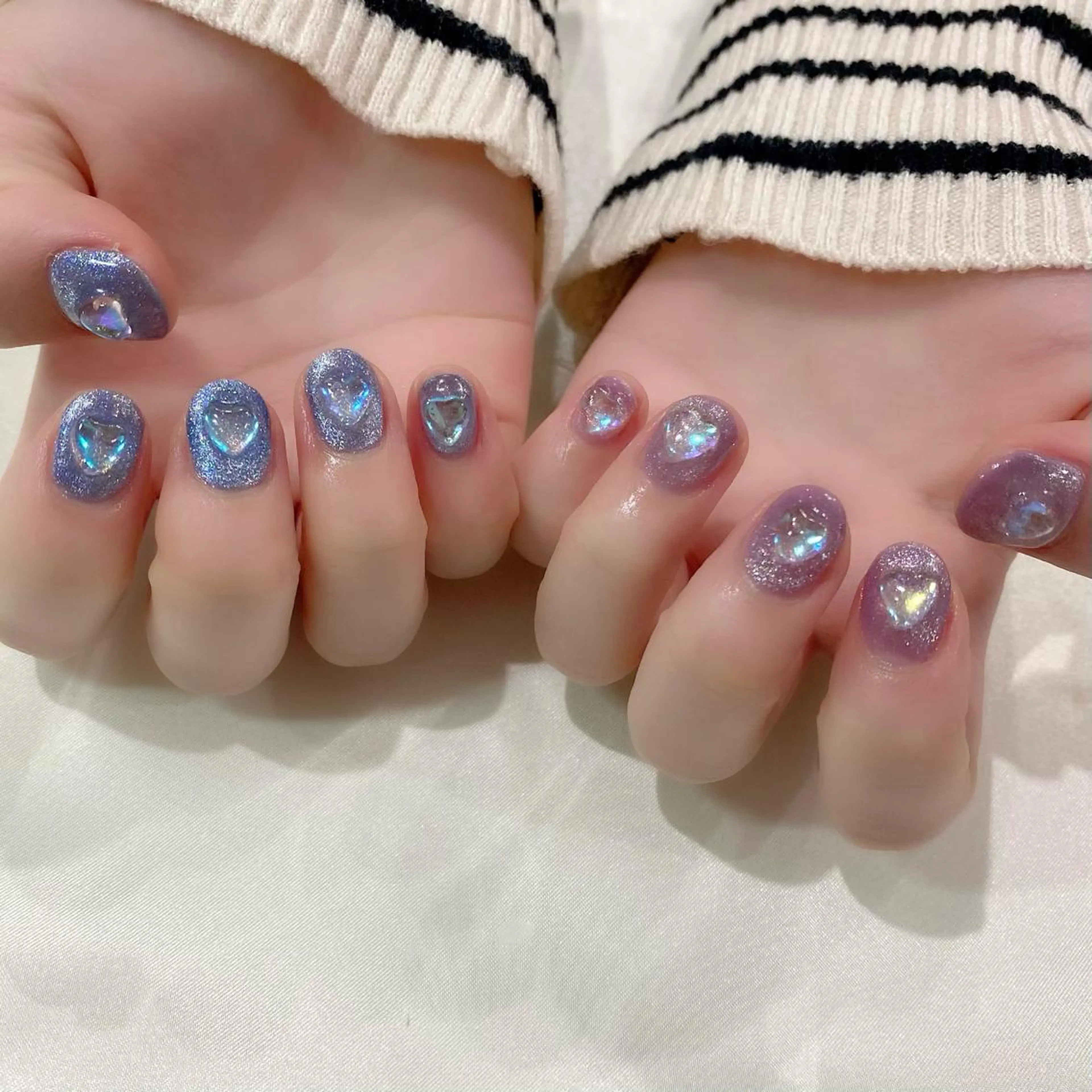 ネイル ブルー ハート 氷ネイル・うるうるネイル 韓国ネイル マグネットネイル Salon Ｋのネイルデザイン