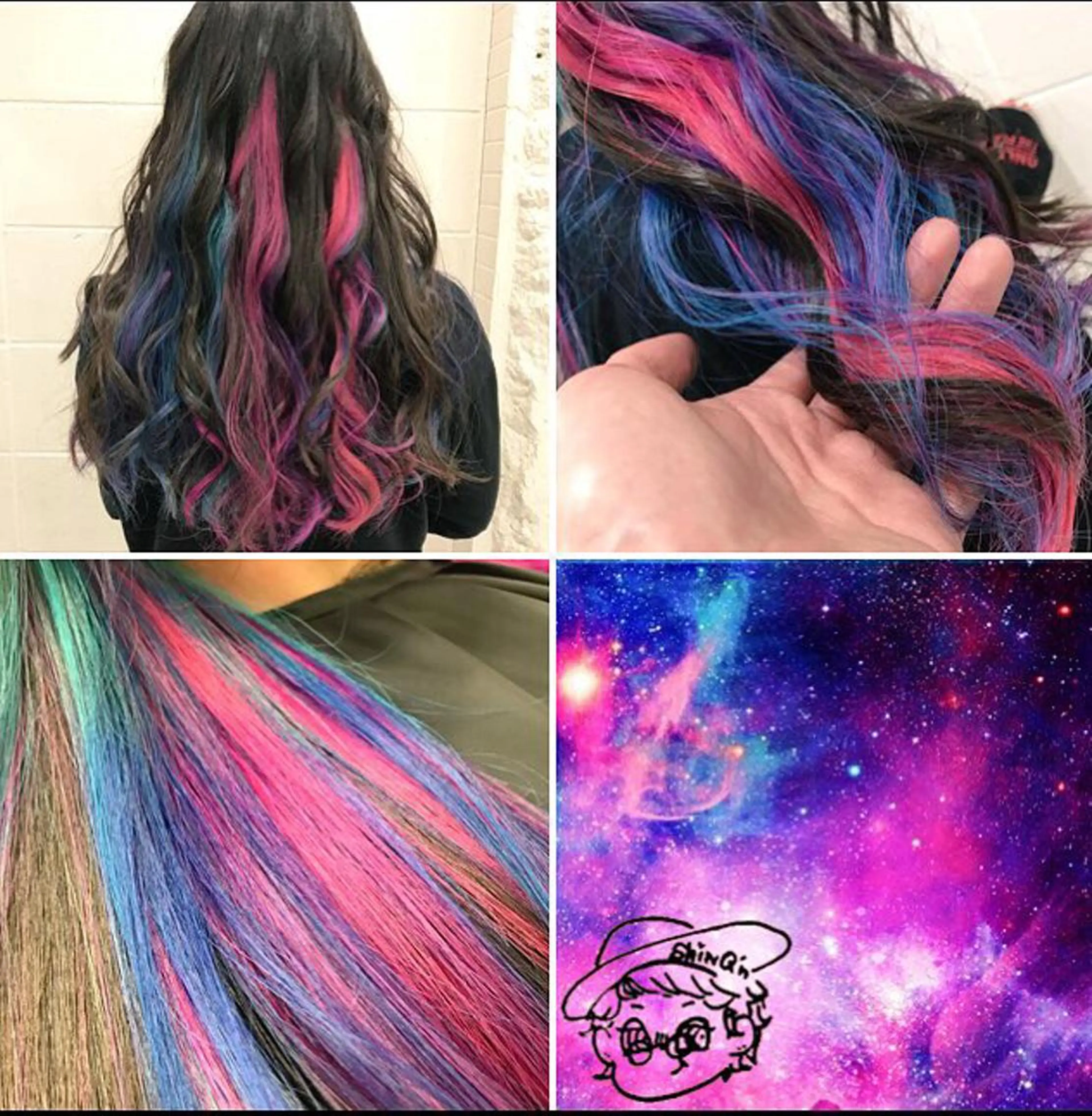 ロング カラー ブリーチ ブルーカラー インナーカラー ピンクカラー パープルカラー ヘアカラー トリートメント "PEPPU "所属・派手髪、ハイトーン ショートヘアShinのヘアスタイル