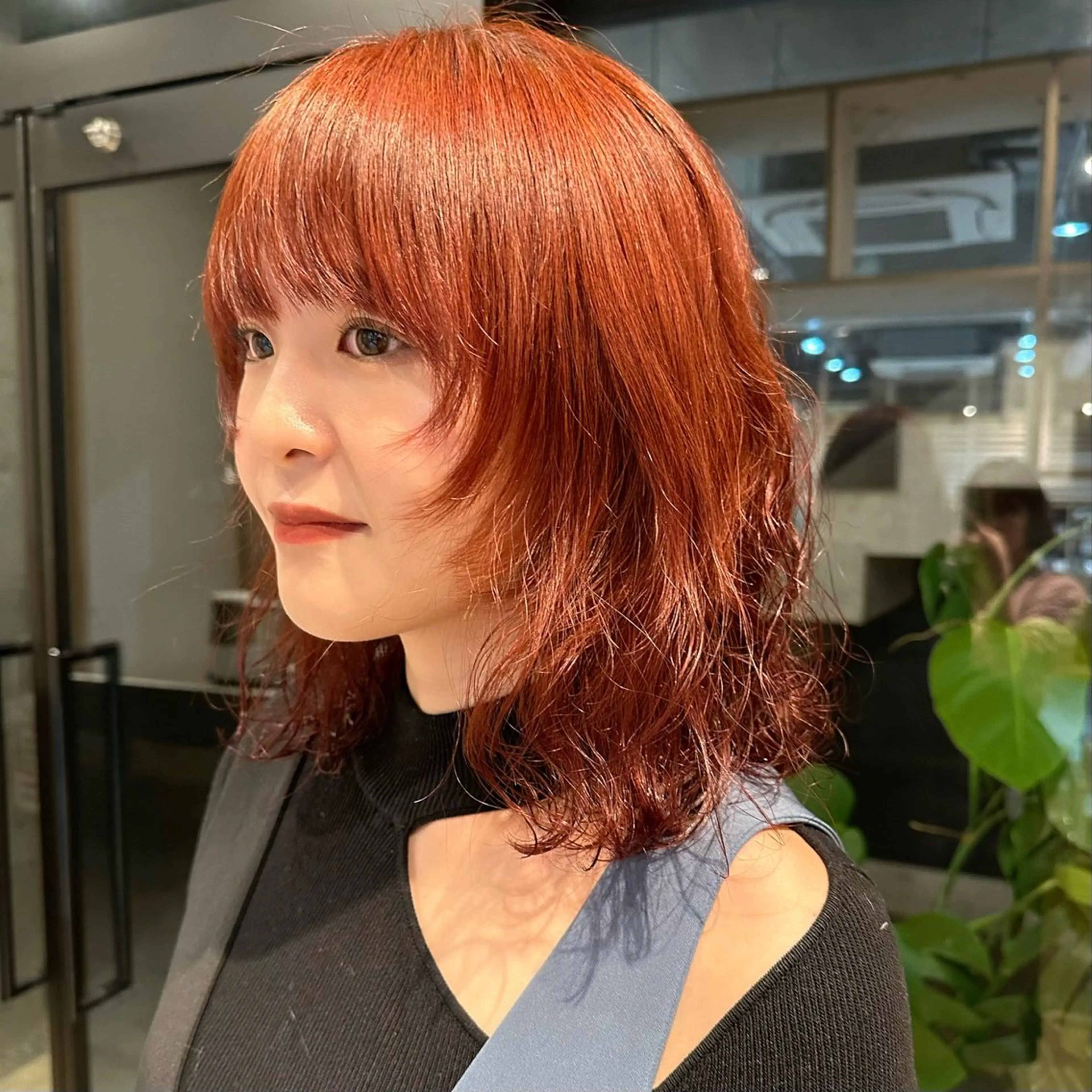 ミディアム カラー ミディアムパーマ ブリーチ ダブルカラー ブリーチなしカラー オレンジ ニュアンスパーマ 艶カラー/坂本小夏のヘアスタイル