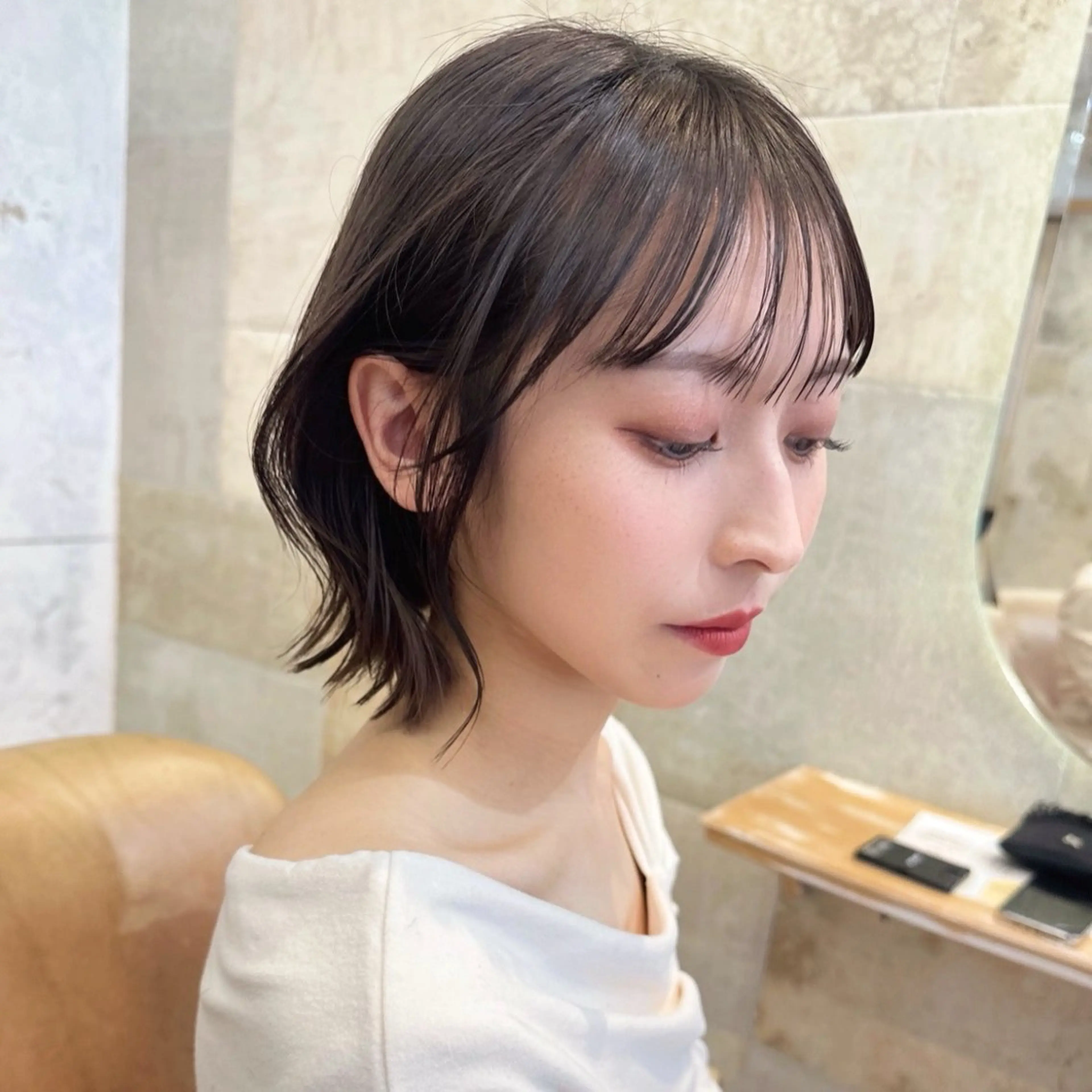 ミディアム カット ヘアカラー トリートメント 艶カラー/ボブ /似合わせ/田口愛那のヘアスタイル