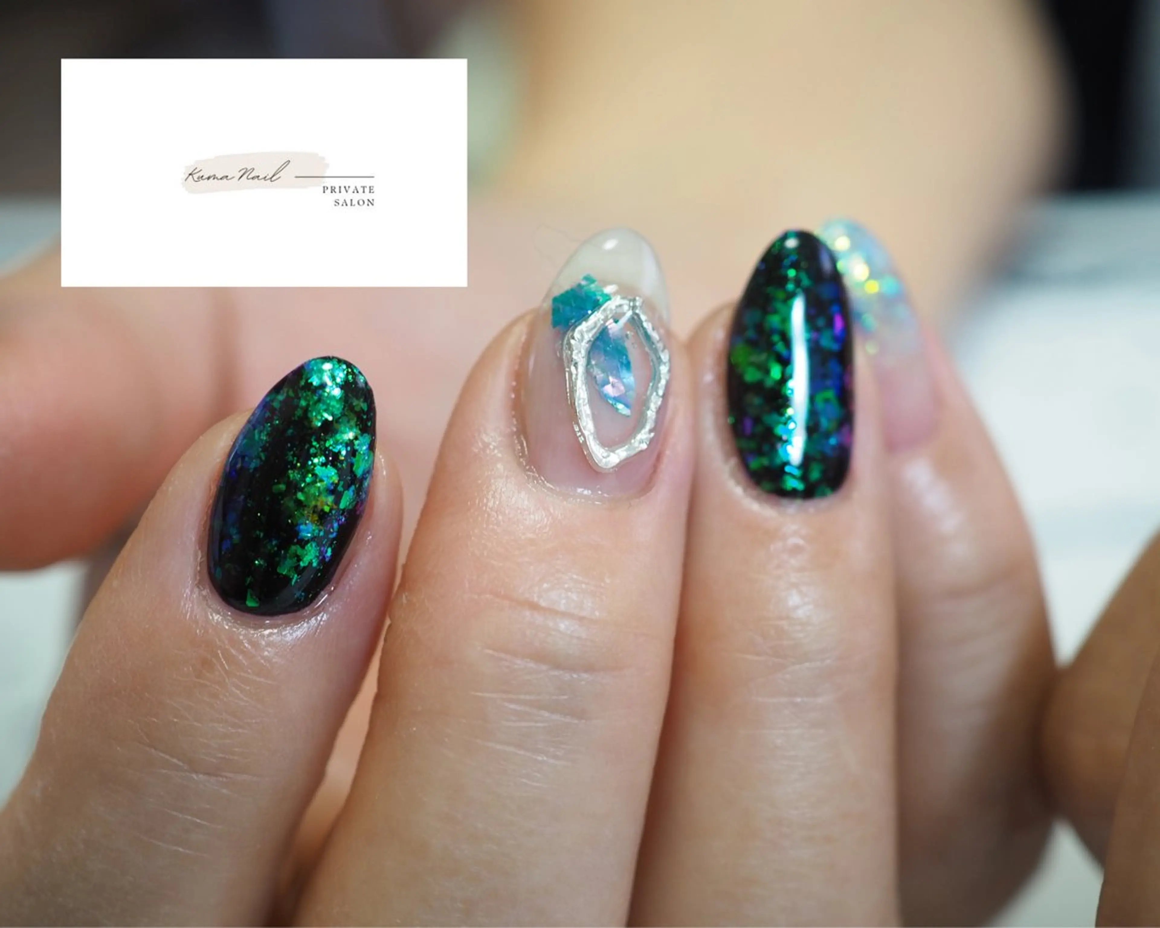 ネイル ブルー クリアネイル グラデーション ラメ(グリッター) ラメグラデーション 藤が丘/守山/長久手 Kuma Nailのネイルデザイン