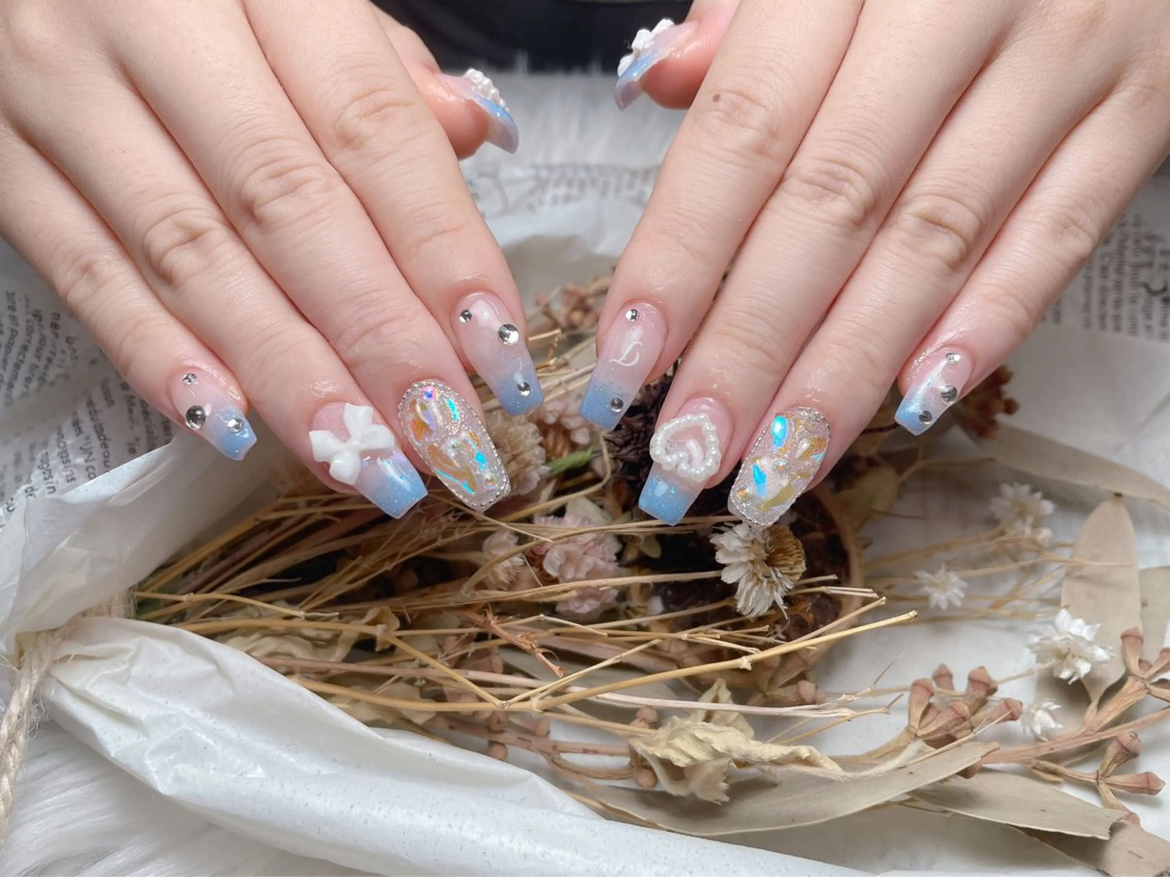 ネイル 長さ出し フレンチネイル ジェルネイル ガラスフレンチ 韓国ネイル ハンドネイル ハンドケア For U nail スカルプ専門店のネイルデザイン