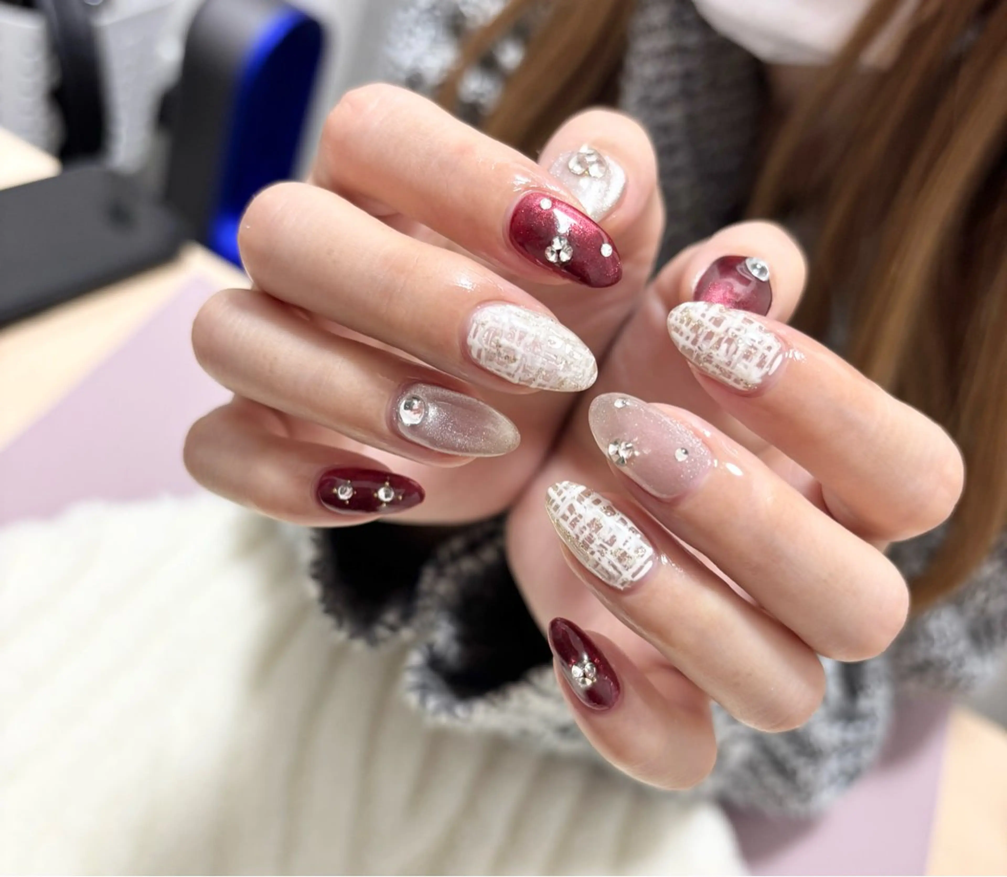 ネイル マグネットネイル ツイードネイル 冬ネイル わたなべ さやかのネイルデザイン