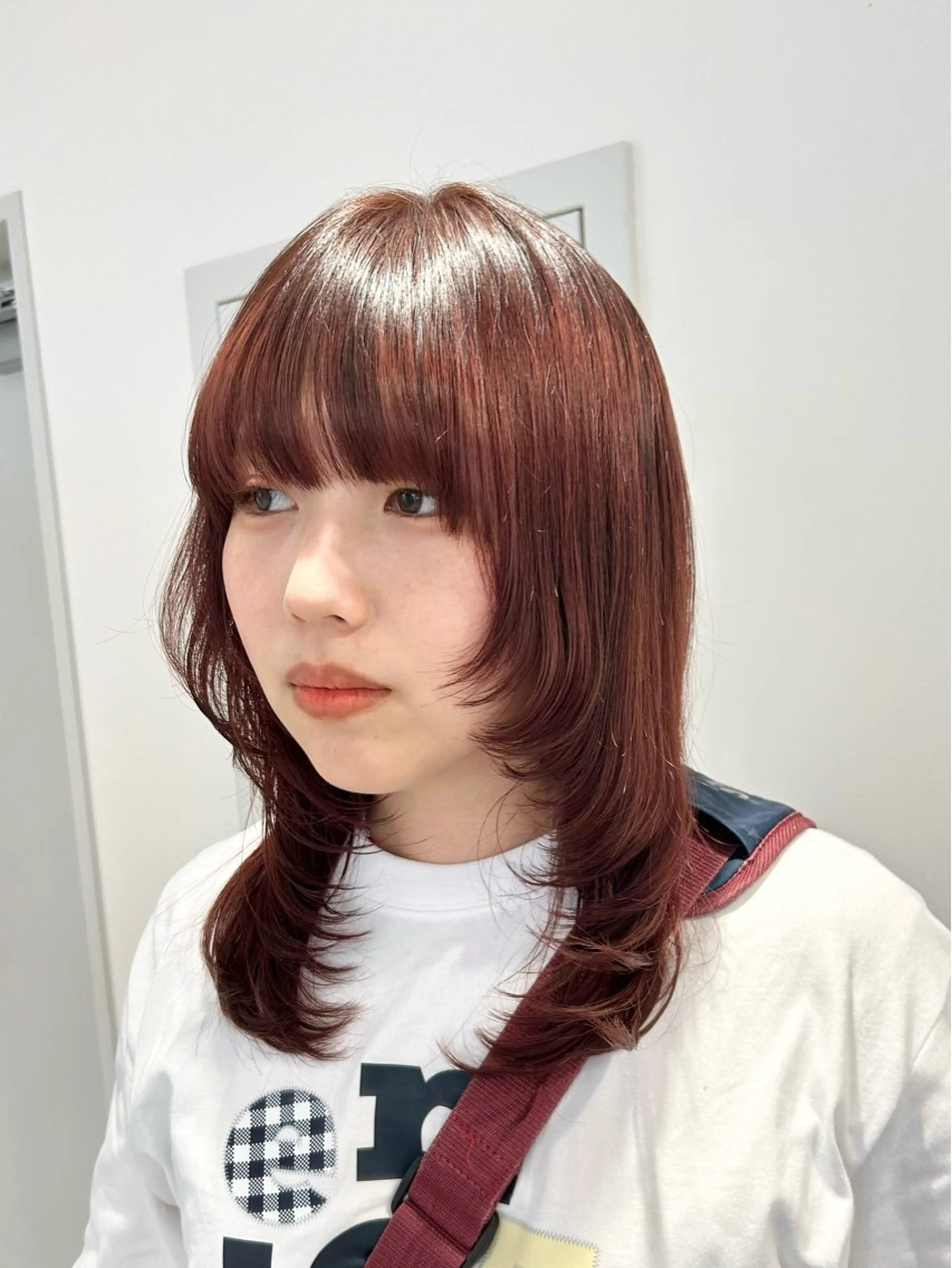セミロング カラー ピンクカラー レイヤーカット カット ヘアカラー トリートメント 結べるくびれボブ/透 明感カラーtaigaのヘアスタイル