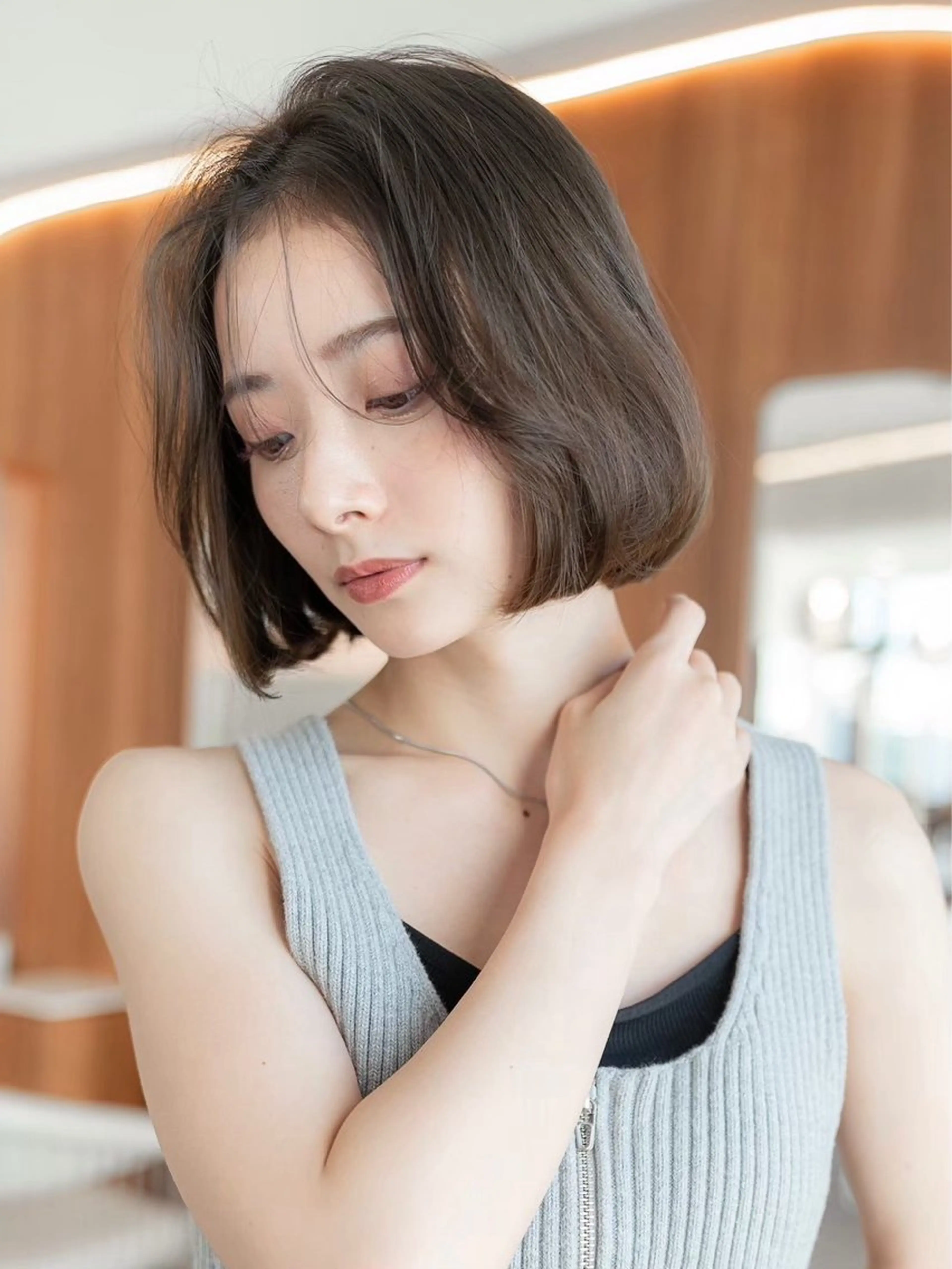 ミディアム カラー 切りっぱなしボブ ショートボブ ボブレイヤー ボブ くびれヘア カット ヘアカラー トリートメント 渋谷ボブ/ショート 特化田中航平のヘアスタイル