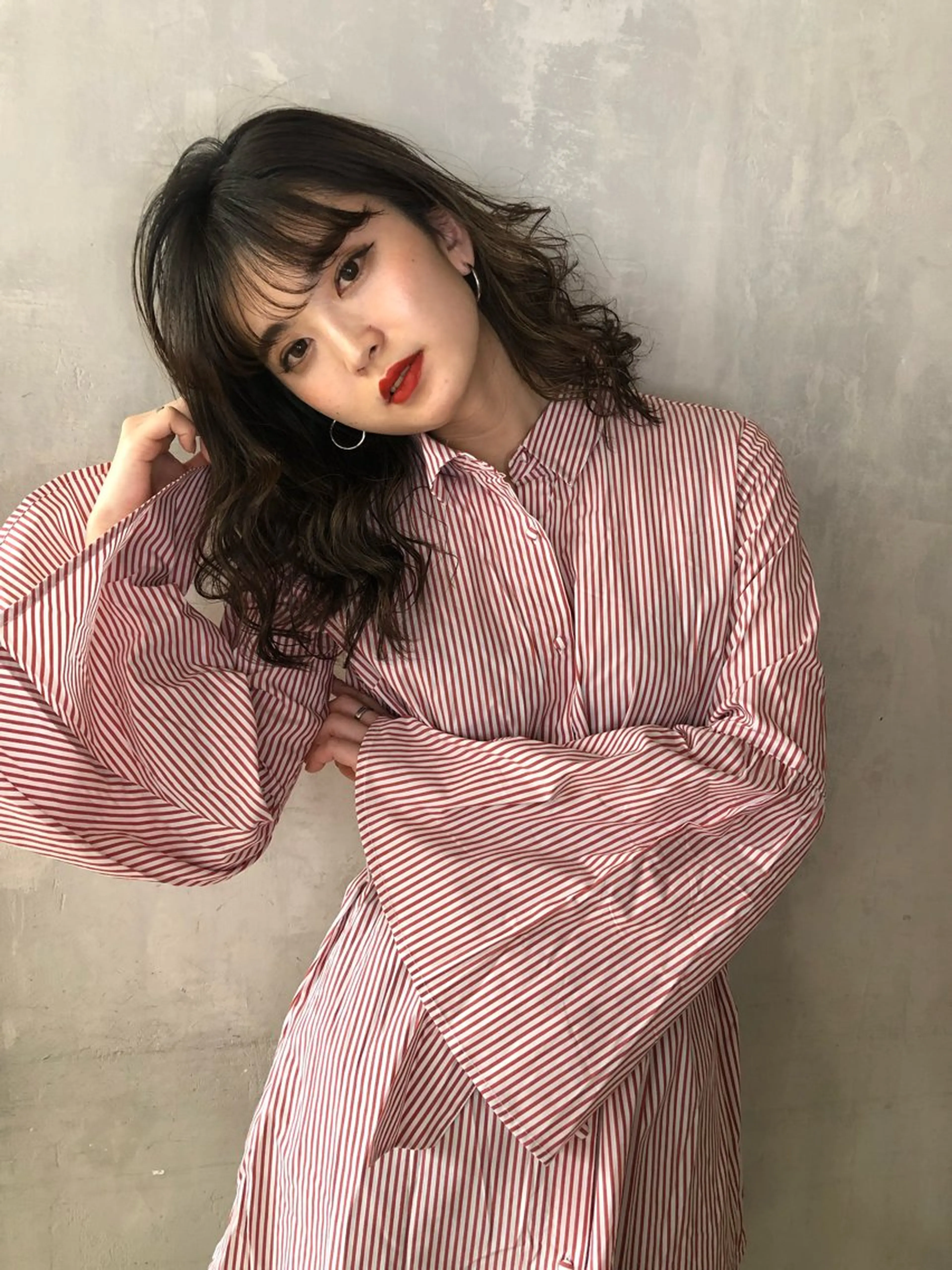 セミロング セミロングパーマ 縮毛矯正、 押野七大のヘアスタイル