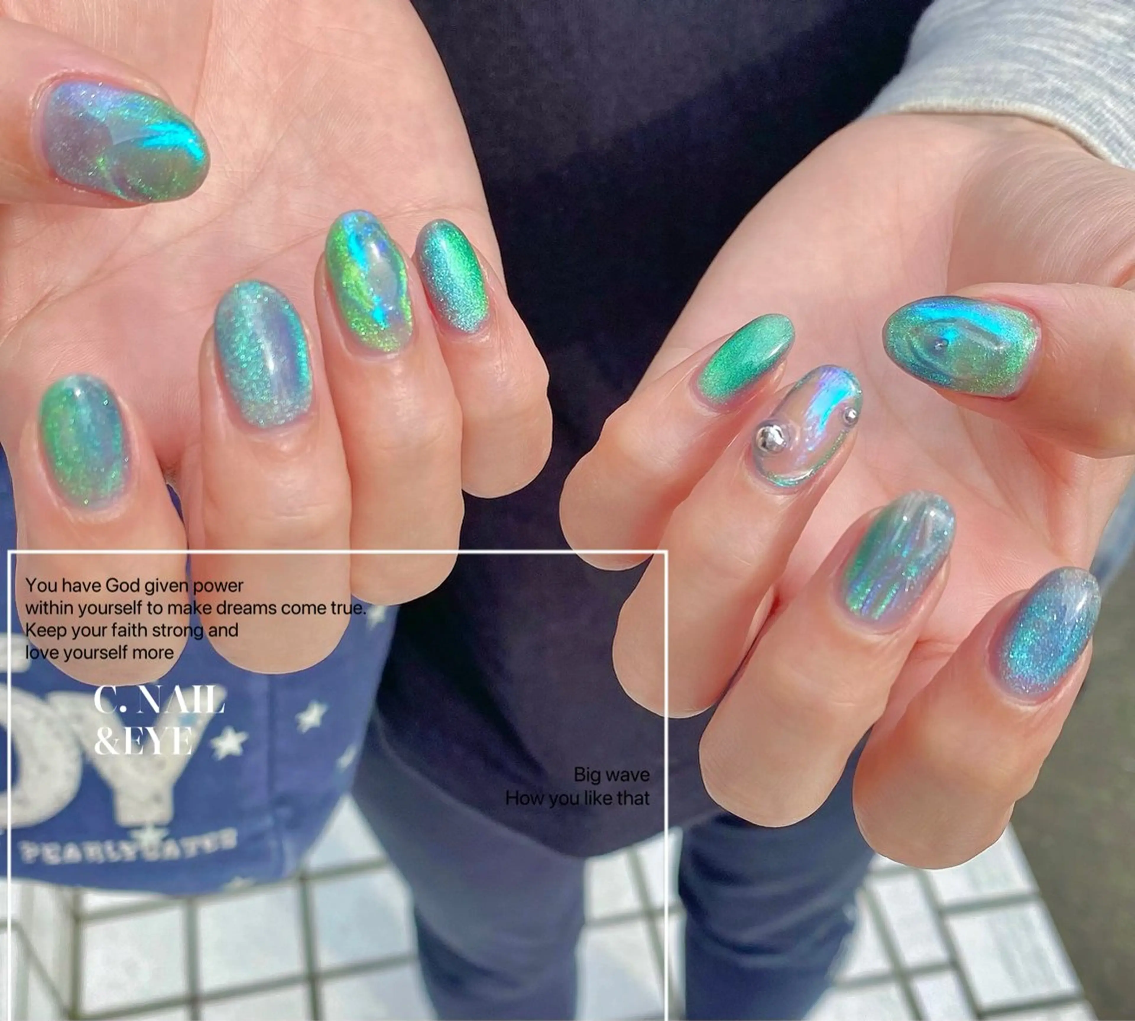 ネイル フラッシュネイル フットネイル 氷ネイル・うるうるネイル マグネットネイル ミラーネイル C.Nail &Eye筑紫駅のネイルデザイン