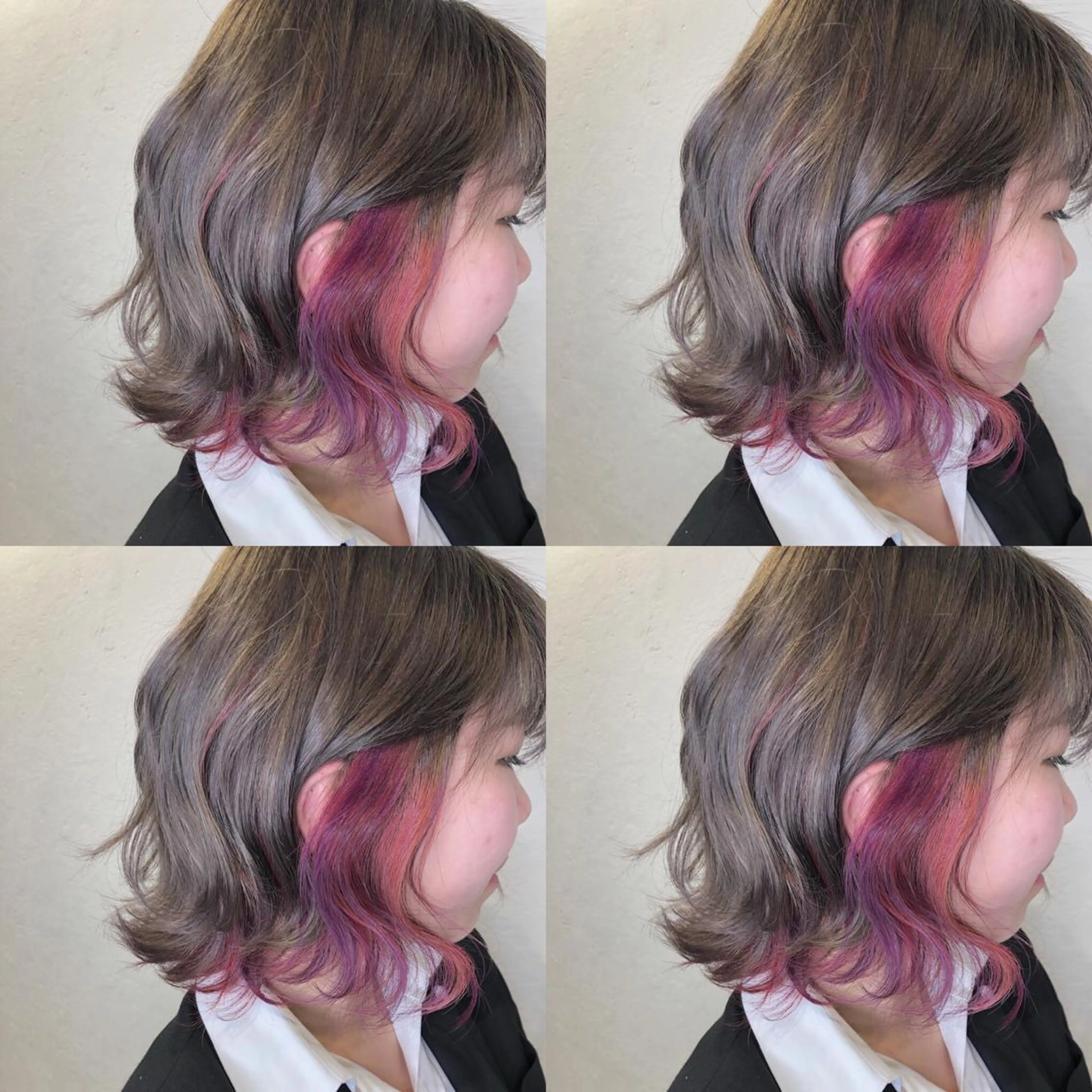 セミロング カラー ブリーチ ピンクカラー ピンクパープル パープルカラー しゅうさん🍝 麻田秀太郎のヘアスタイル