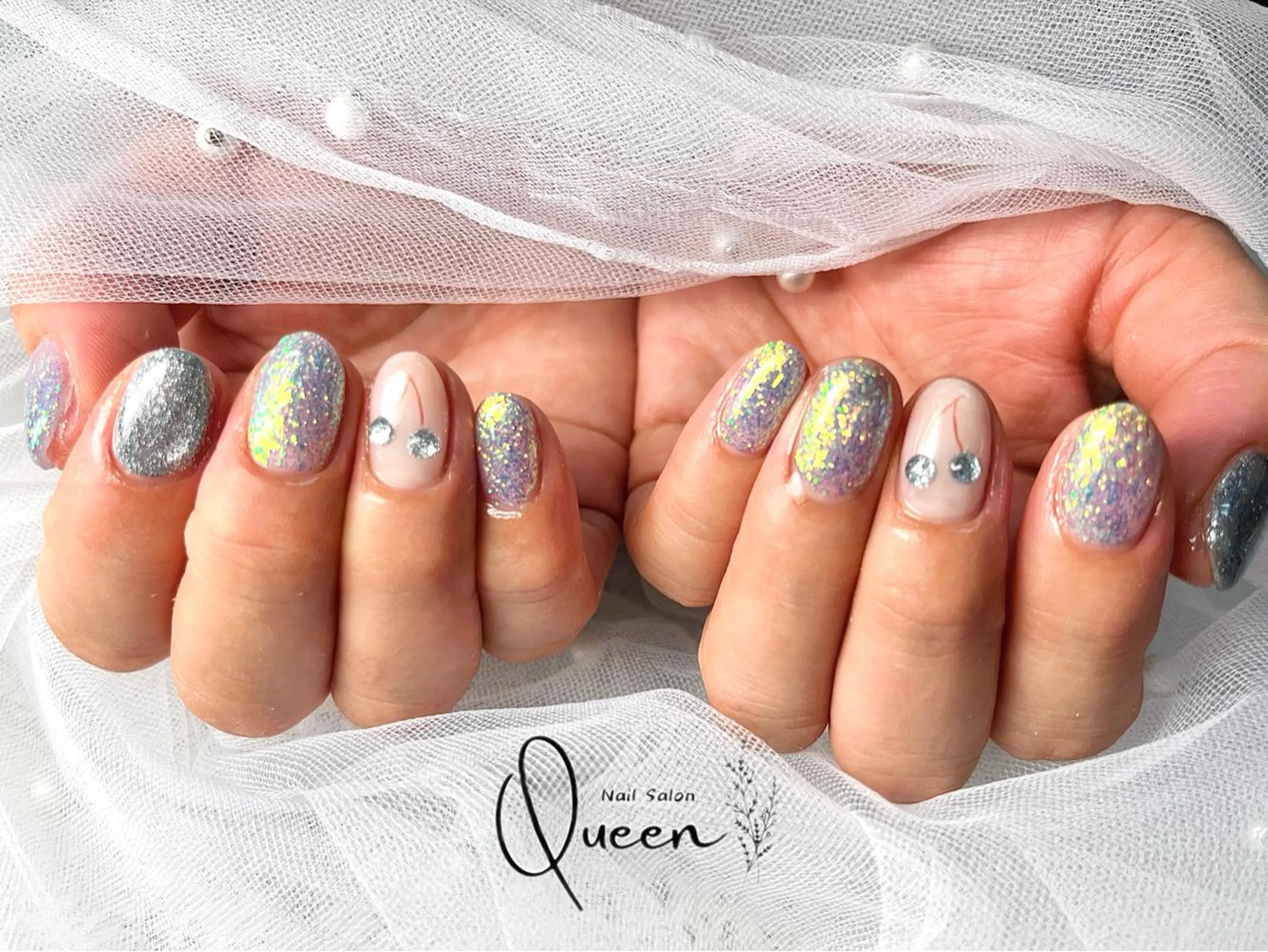 ネイル 水色 ハンドネイル Queen nail 北堀江 ASUKAのネイルデザイン