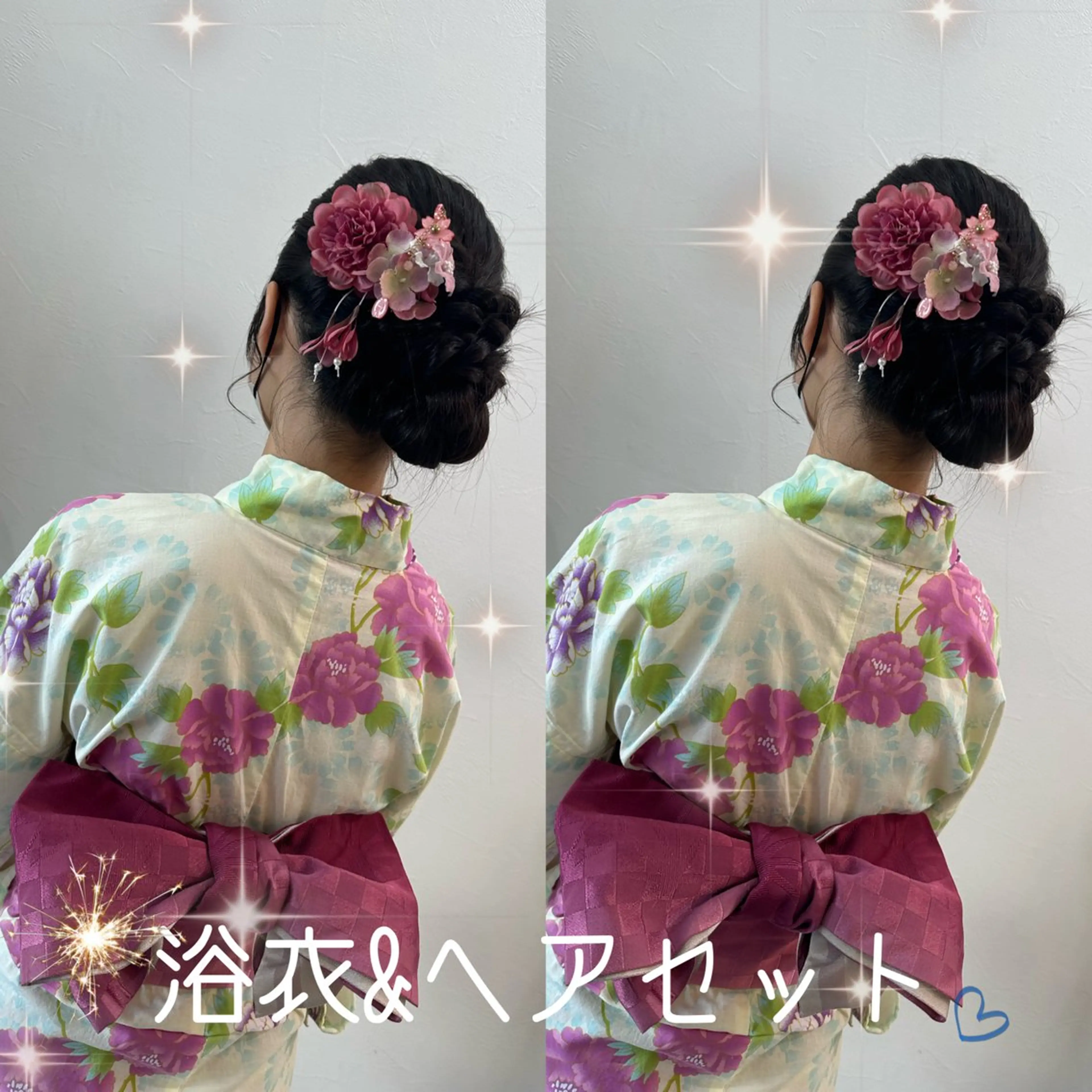 ロング カラー ヘアアレンジ 浴衣 ヘアセット lovis ゆうあのヘアスタイル