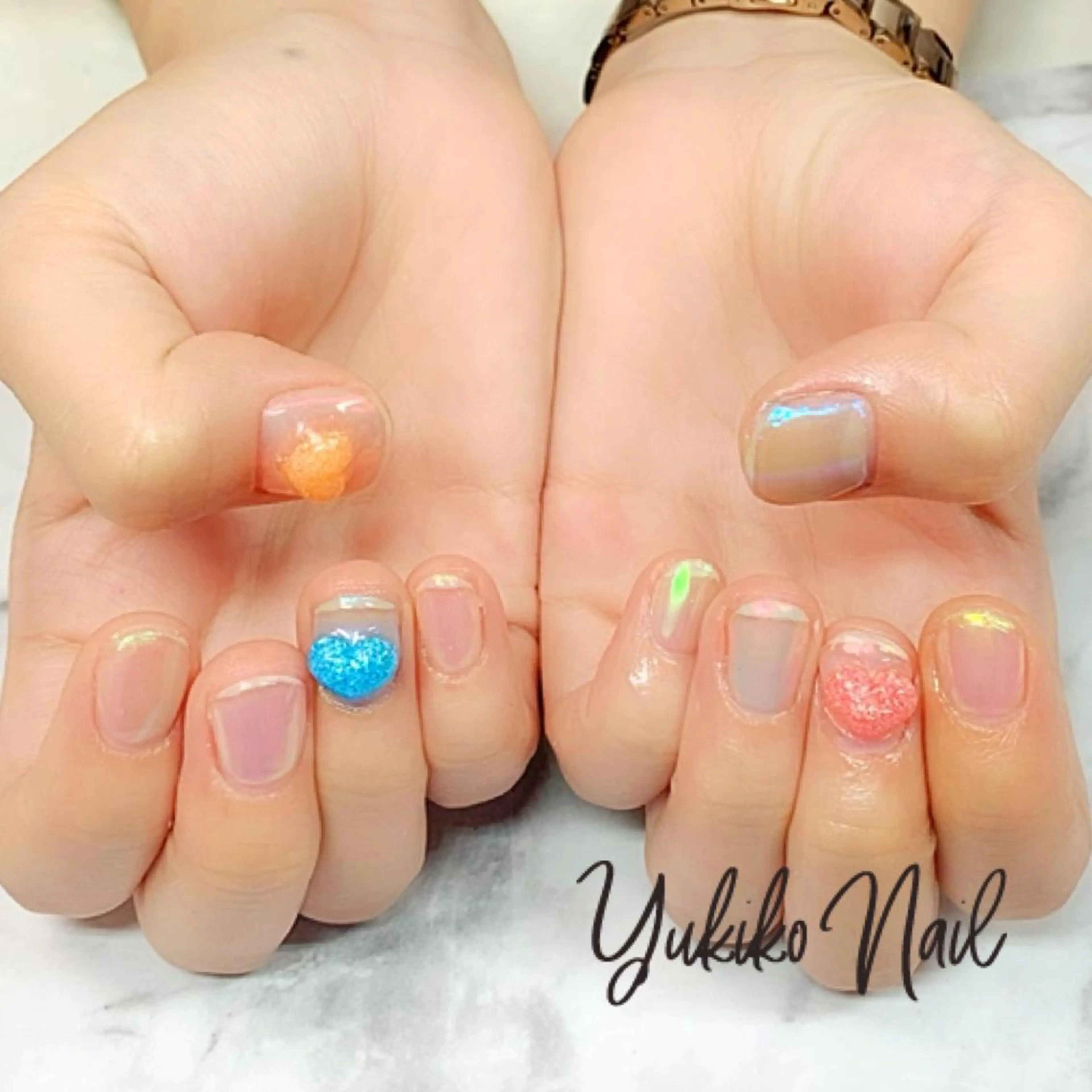 ネイル クリアネイル ハート ぷっくりネイル ユキコ ネイルのネイルデザイン