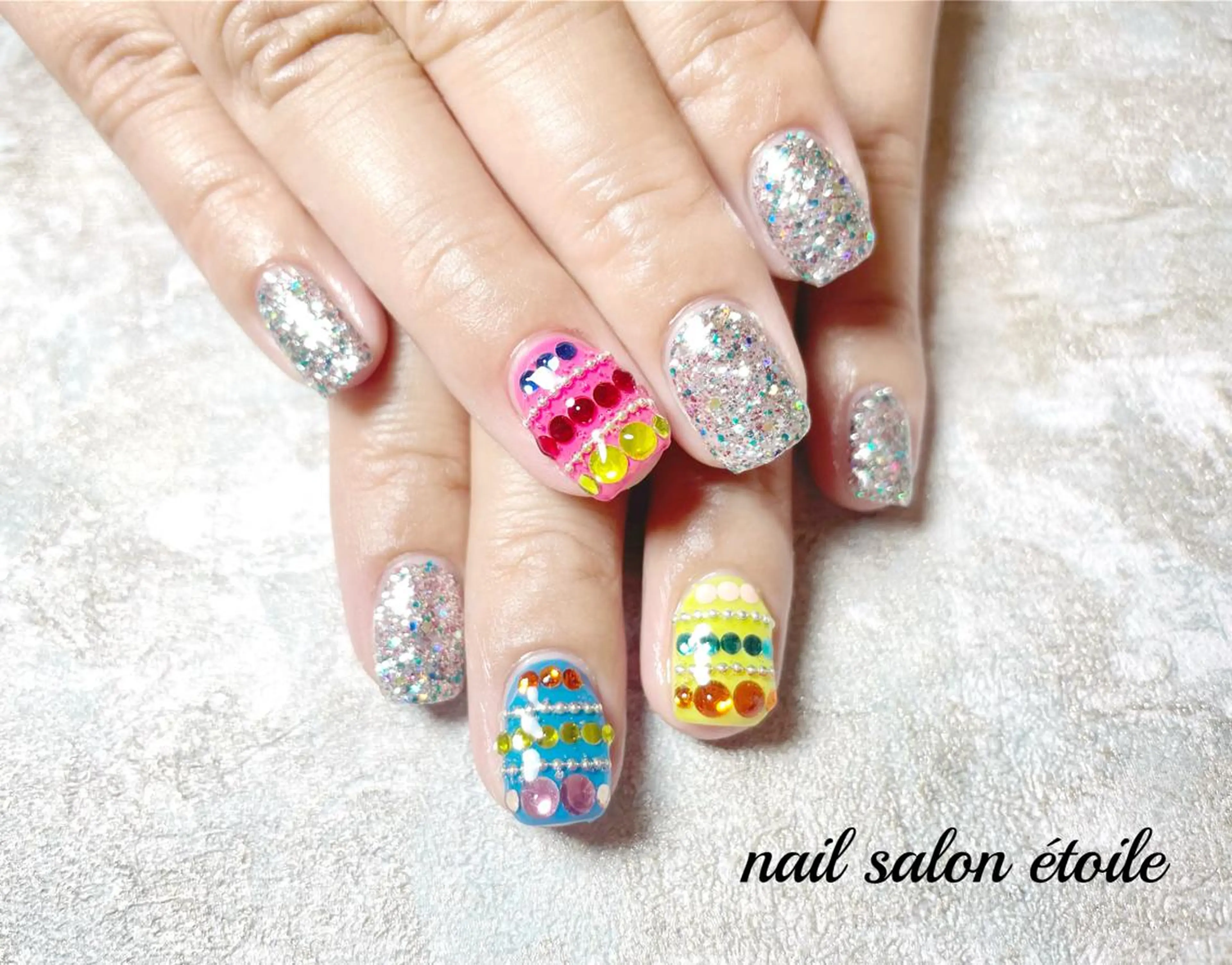 ネイル アートネイル ジェルネイル キラキラネイル ラメ(グリッター) ストーンネイル ハンドネイル nail salon étoileのネイルデザイン