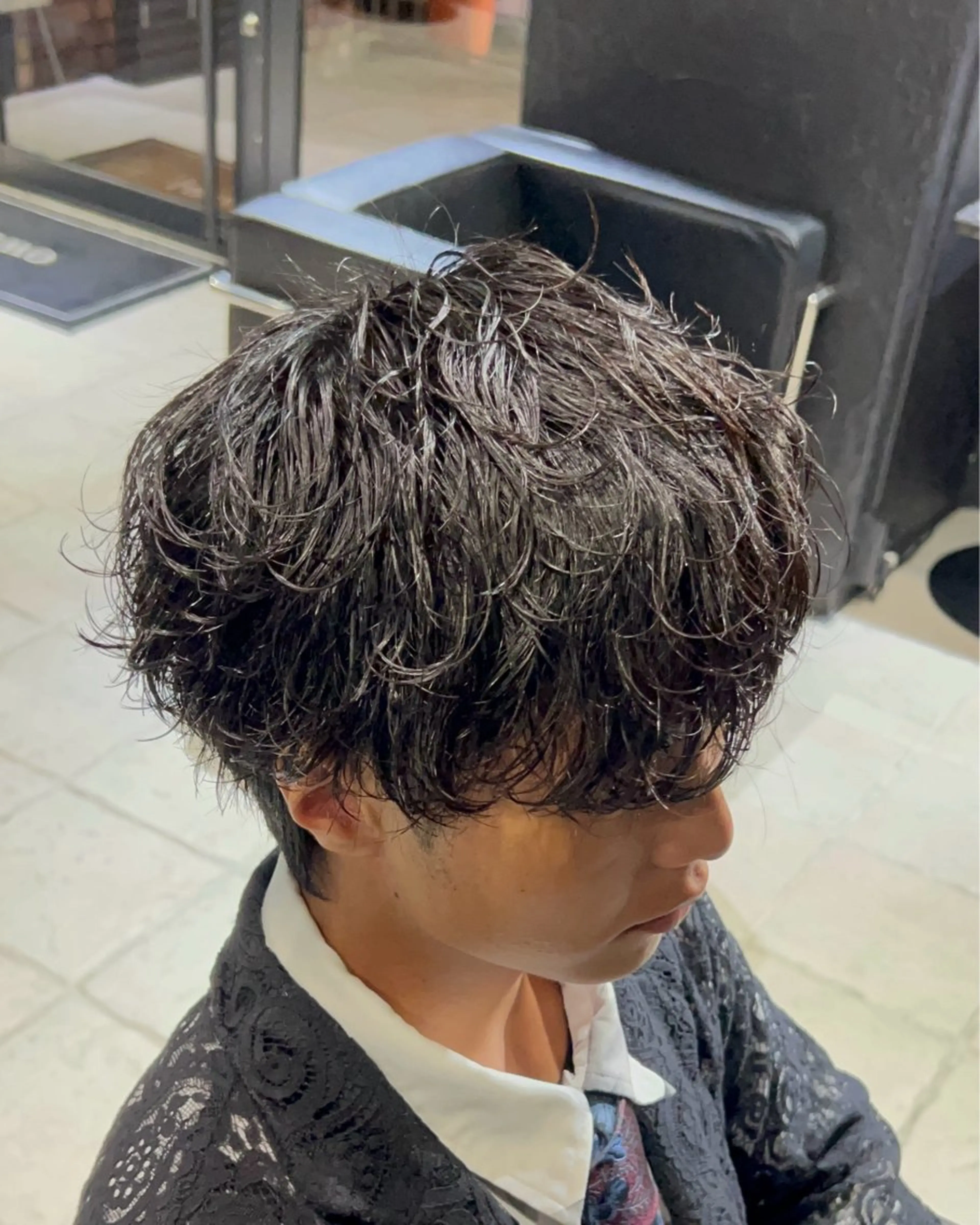 ショート パーマ メンズ メンズパーマ くせ毛 カット パーマ 難波/メンズウルフ・ フェザーパーマ鶴田文のヘアスタイル