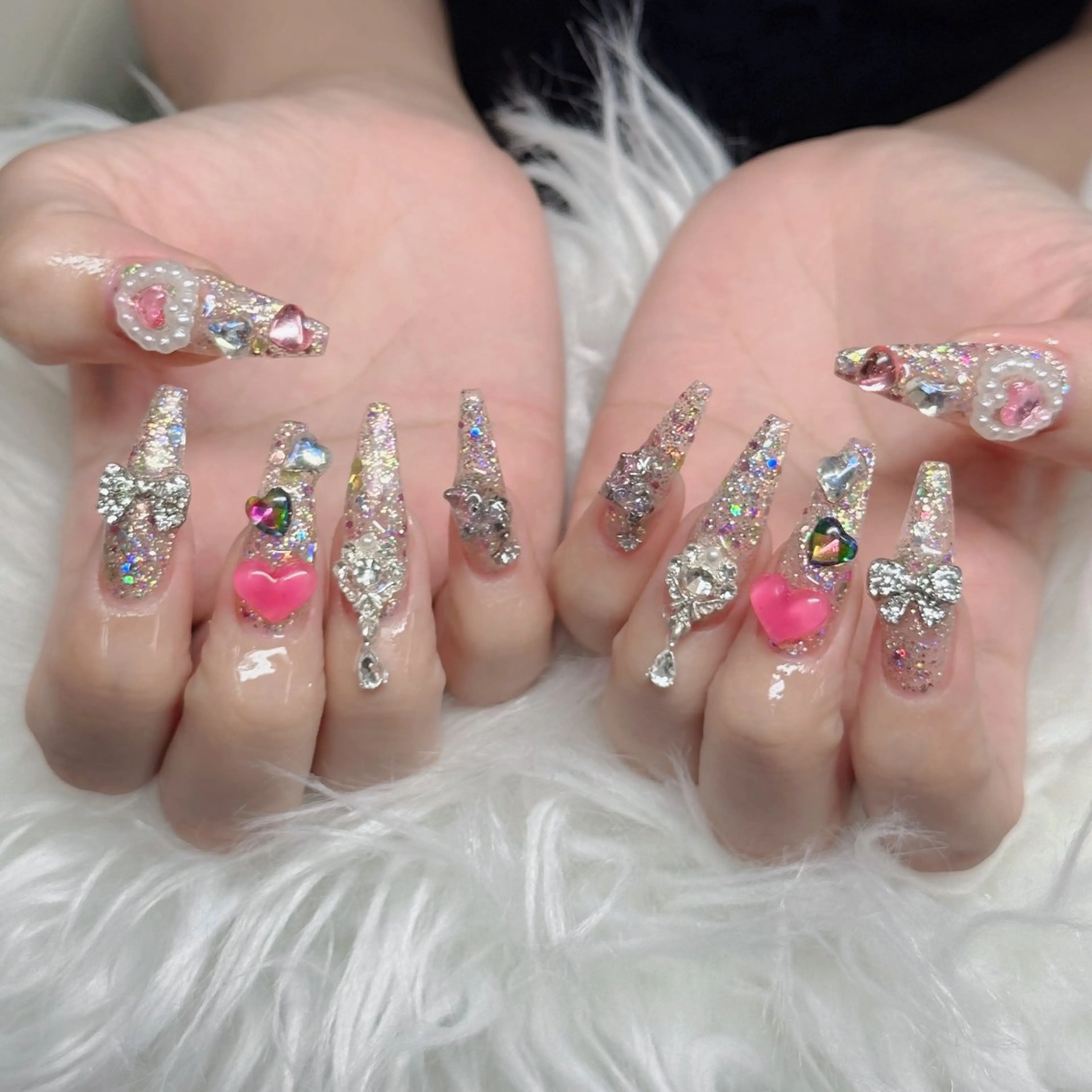 ネイル ロングネイル マグネットネイル リボン 夏ネイル スーパーロングネイル ハンドネイル Hani Nail Salonのネイルデザイン