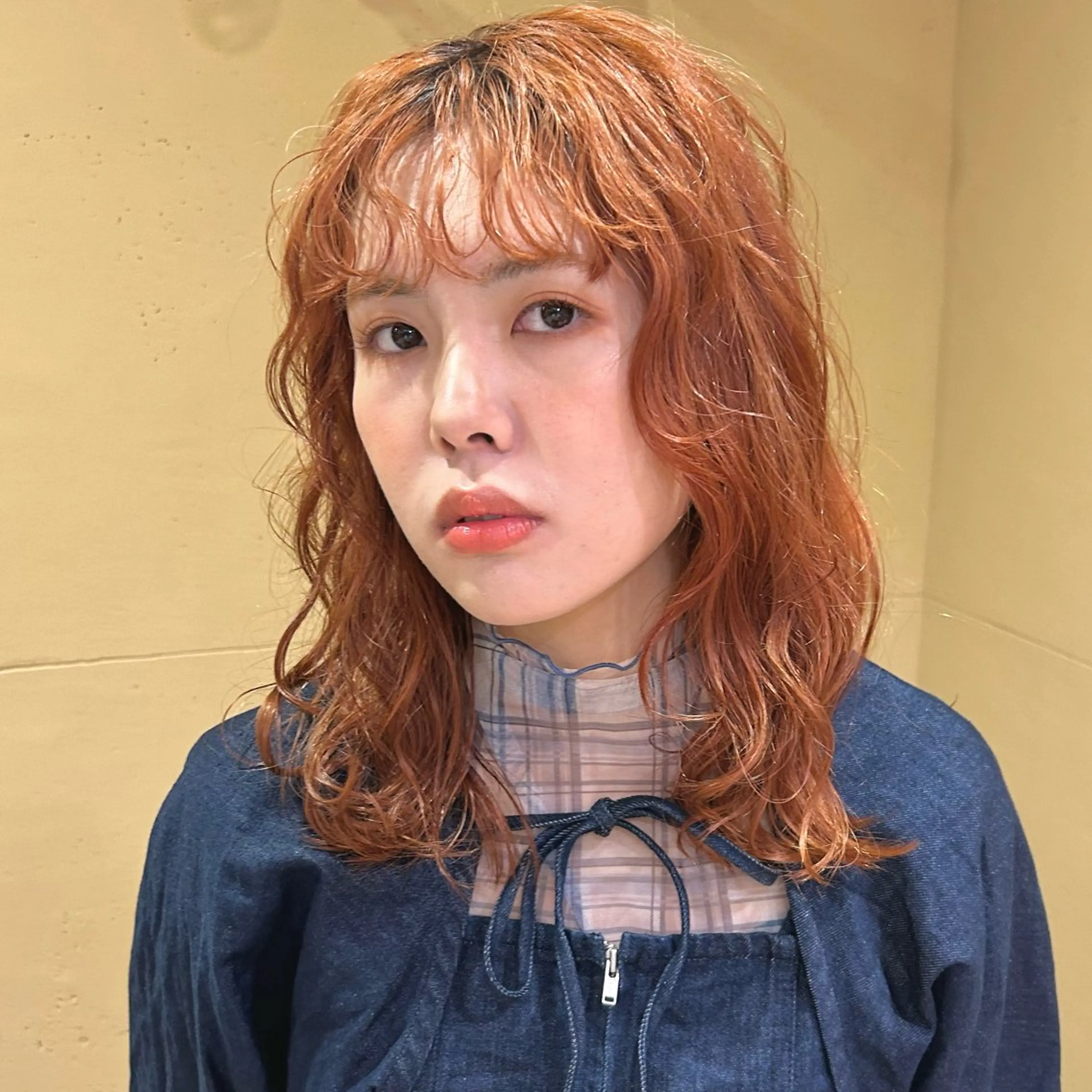 セミロング カラー セミロングパーマ ベージュカラー オレンジ オレンジベージュ ヘアカラー ボブレイヤー/ ブリーチ/miyuuのヘアスタイル