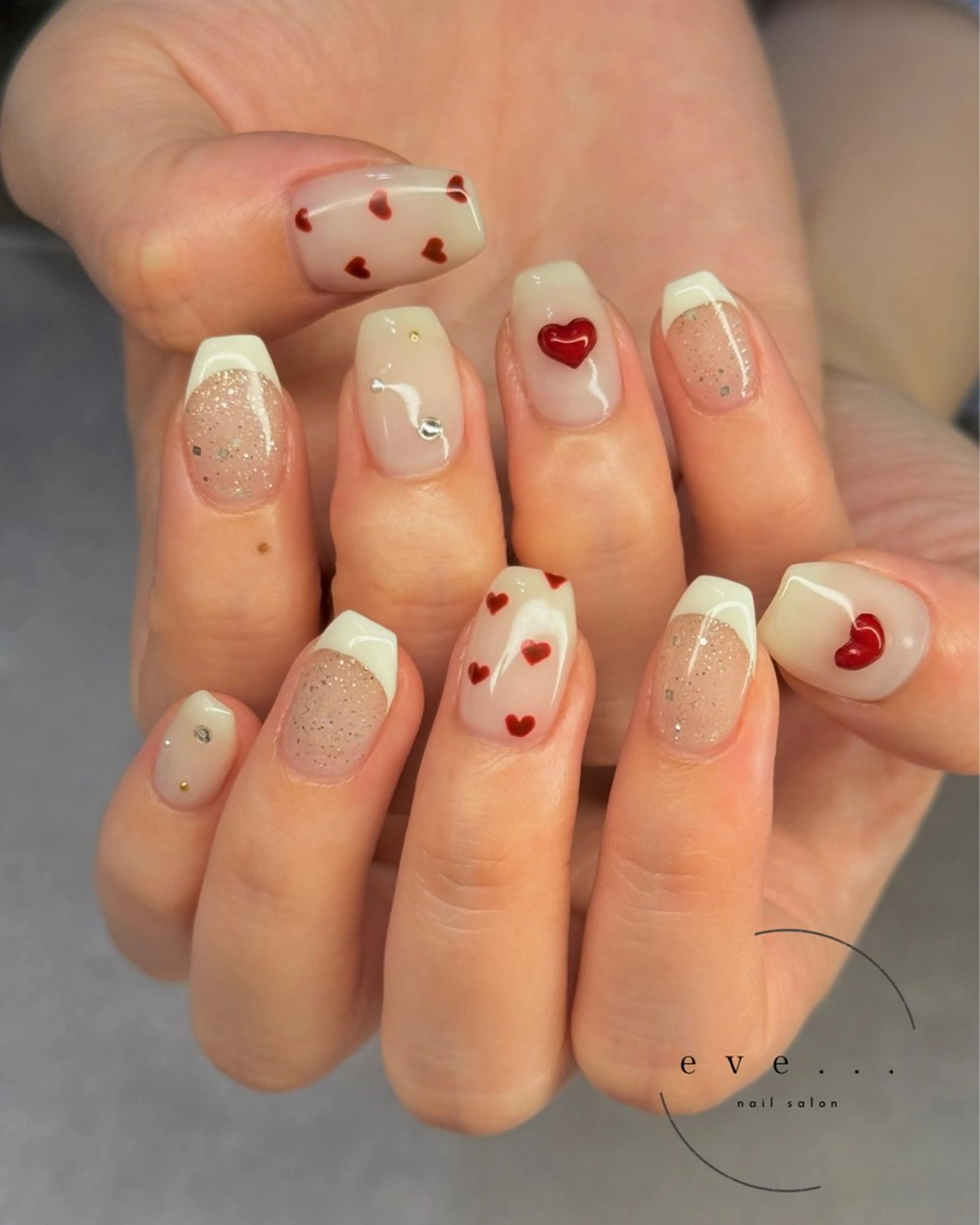 ネイル ハート 冬ネイル クリスマス ハンドネイル nail salon eve...のネイルデザイン