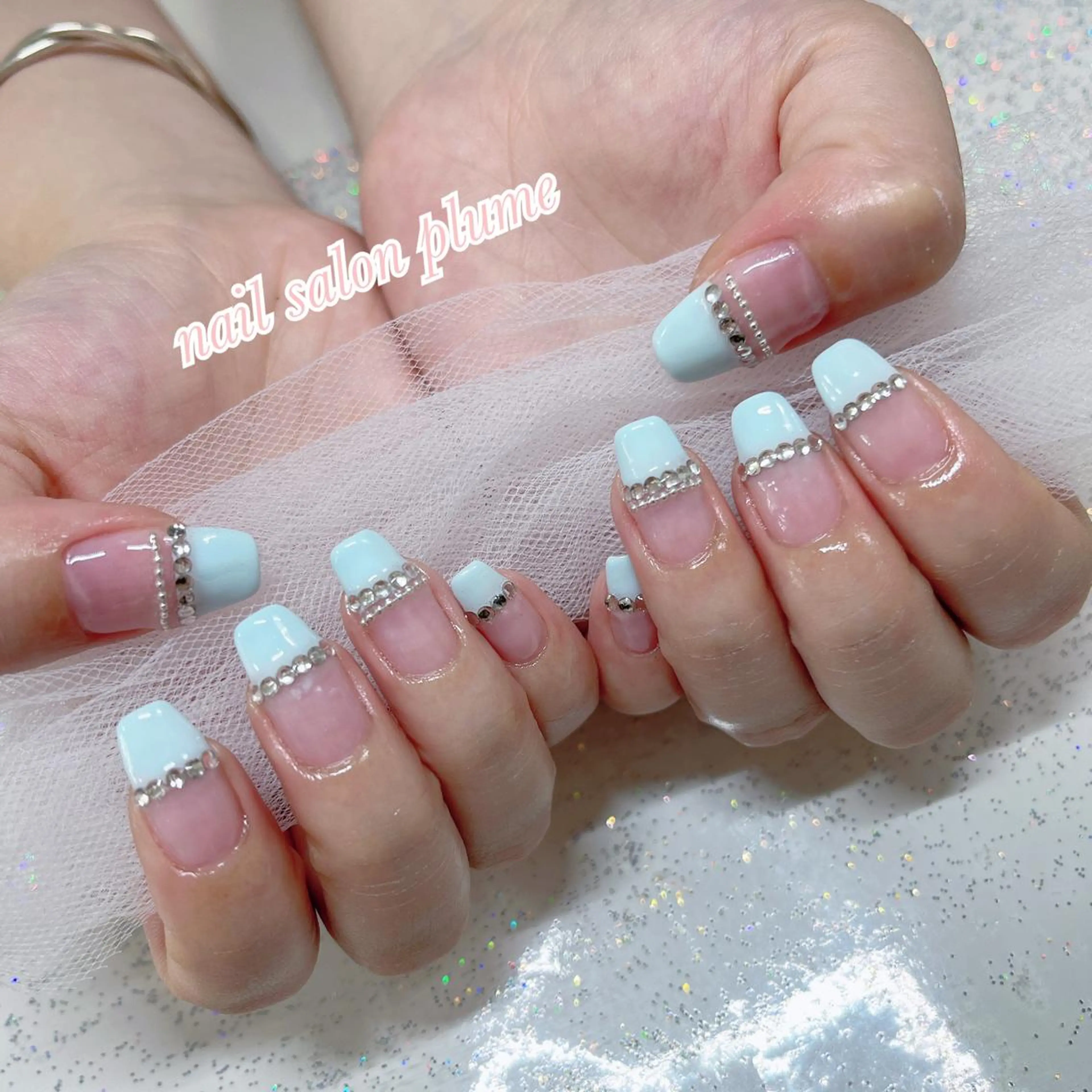 ネイル アートネイル ブルー フレンチネイル ハート 韓国ネイル ハンドネイル plume nail ☆韓国ネイルのネイルデザイン