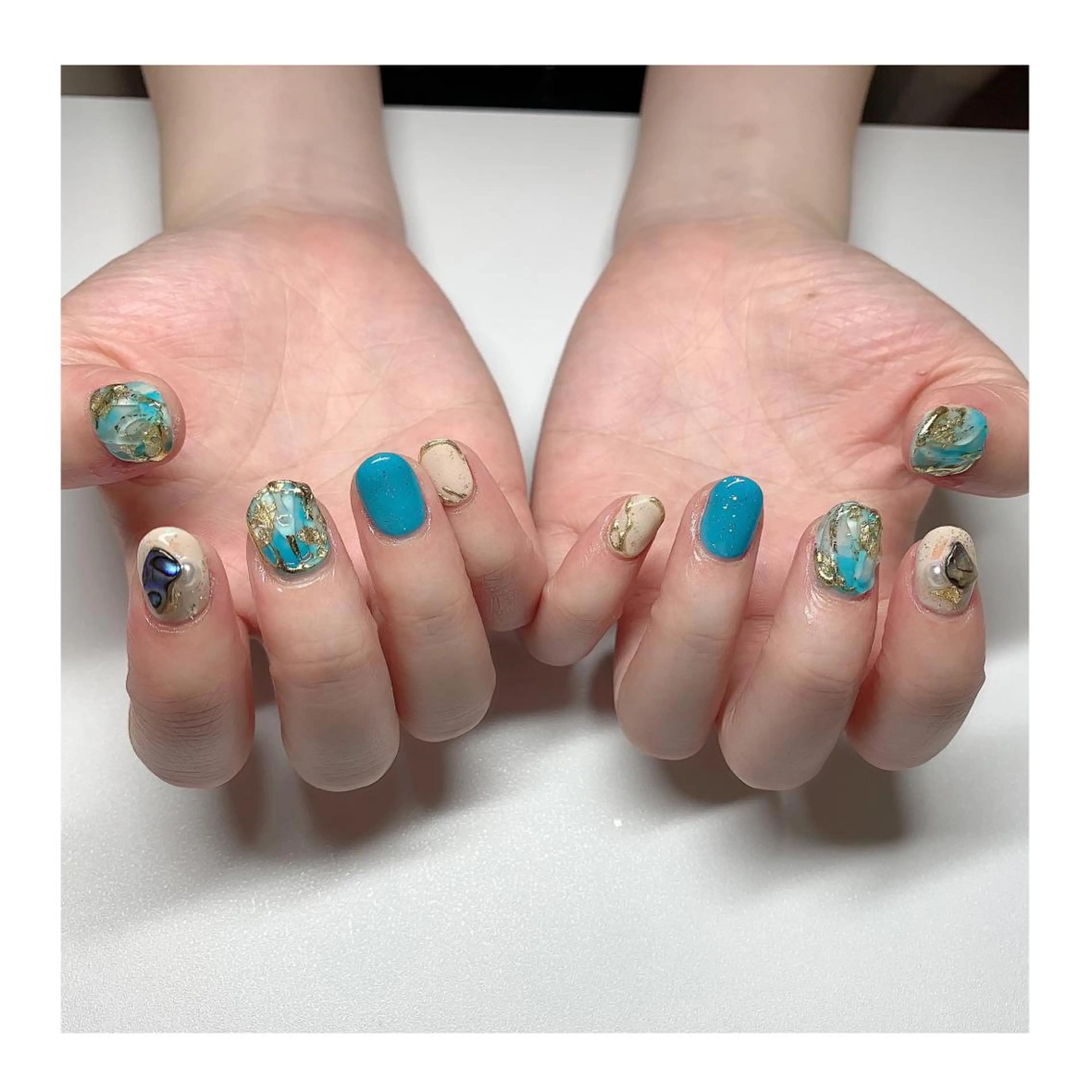 ネイル アートネイル ブルー LaLa Peach 福岡のネイルデザイン
