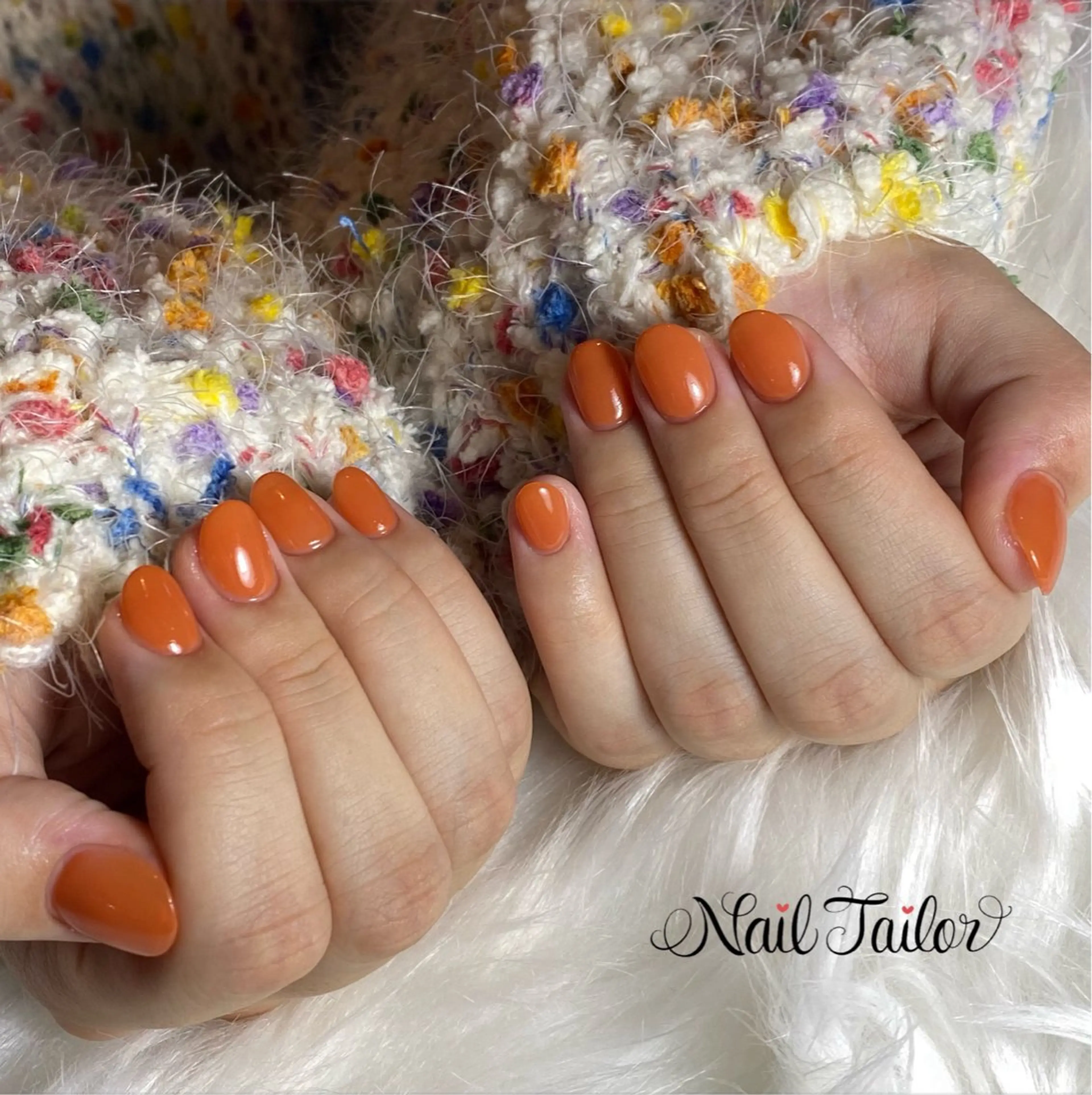 ネイル 長さ出し ワンカラーネイル オレンジ スカルプネイル ネイルチップ ハンドネイル 〜Nail Tailor〜　ネイルテイラー所属・NailTailor ネイルテイラーのネイルデザイン