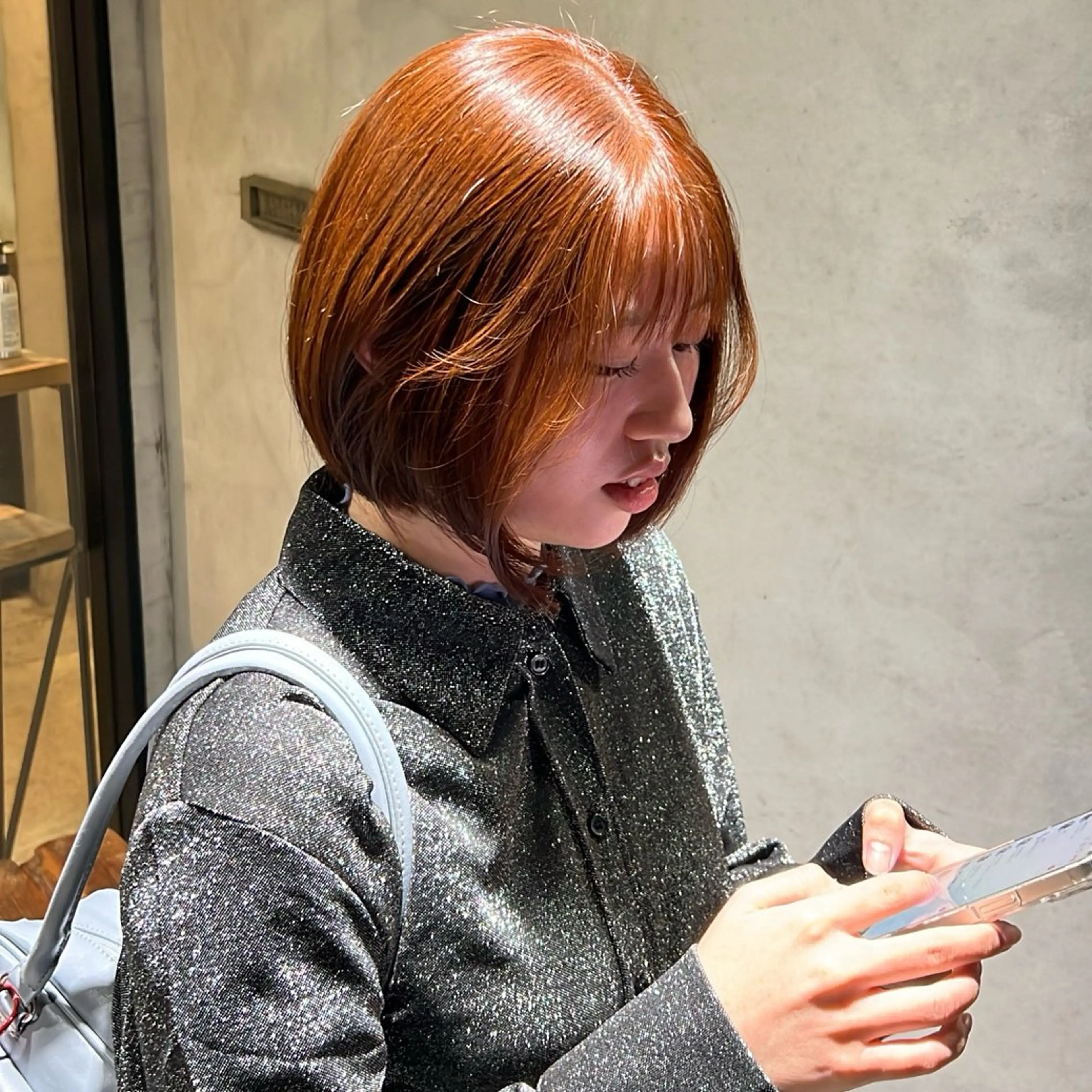 ショート オレンジブラウン カット ヘアカラー トリートメント 栄／大須/髪質改善/ ブリーチ/yuzuのヘアスタイル
