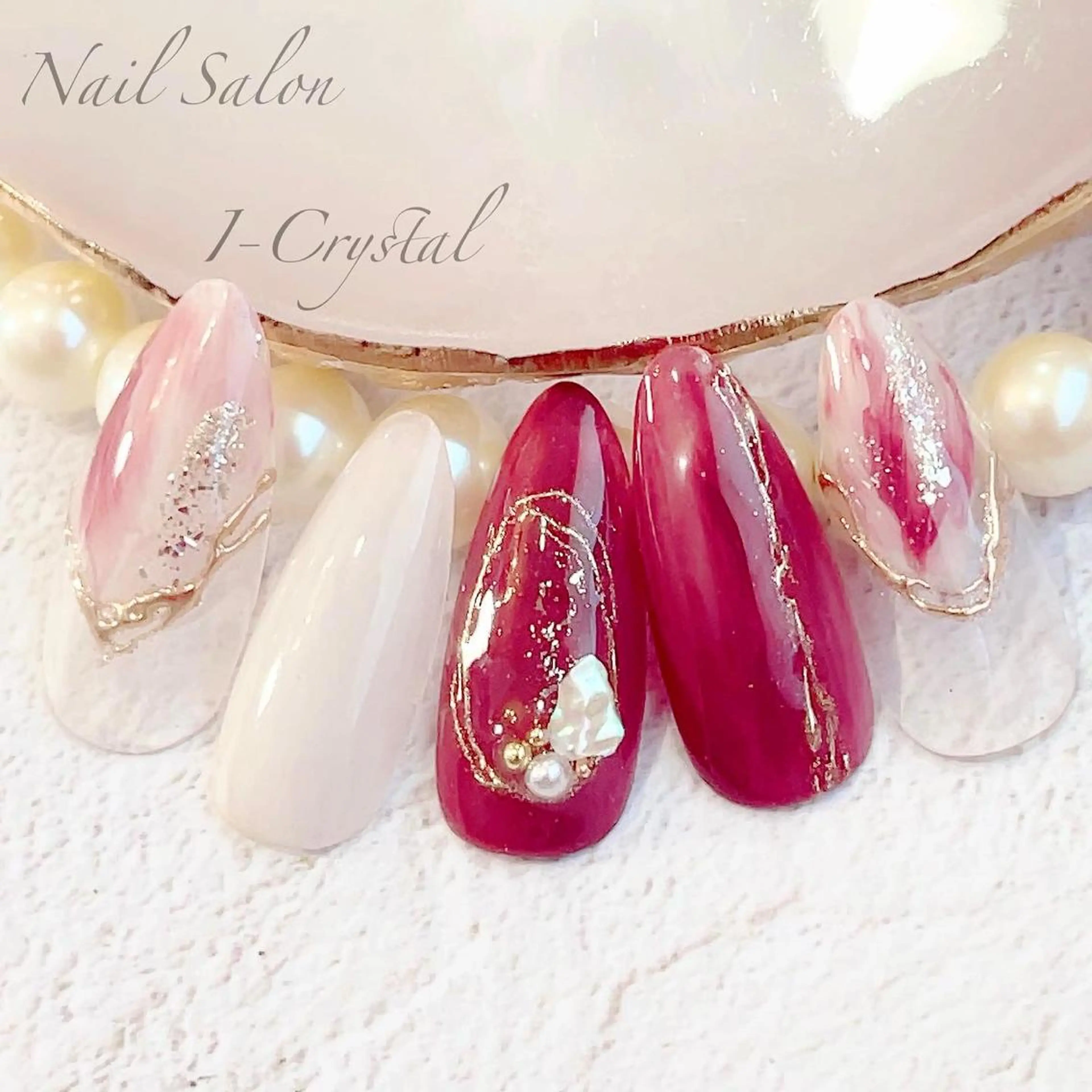 ネイル ボルドー ニュアンスネイル 春ネイル バレンタイン NailSalon  I-Crystal所属・中村 郁美のネイルデザイン