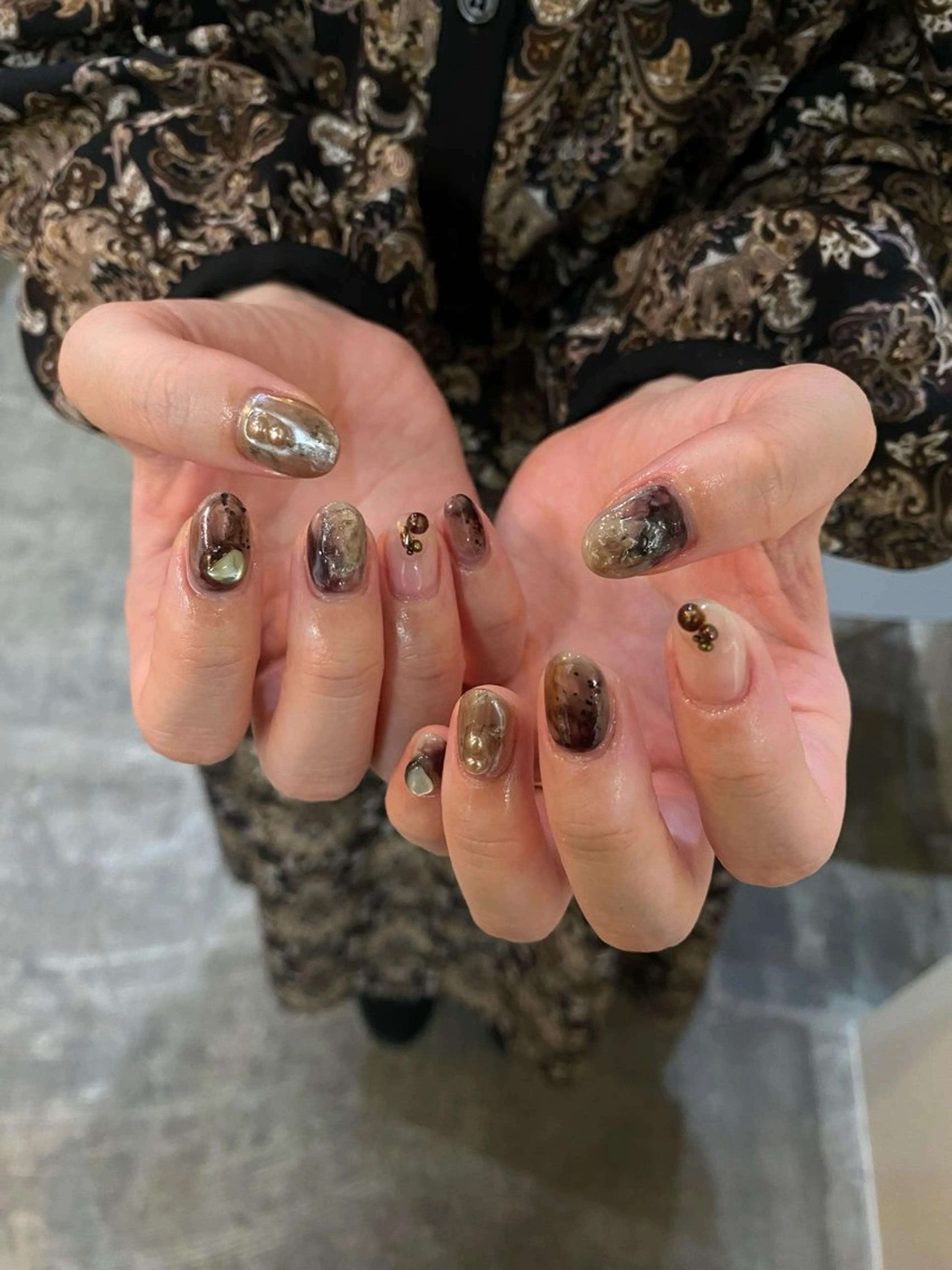 ネイル ブラウン 春ネイル nable.所属・望月 実莉のネイルデザイン