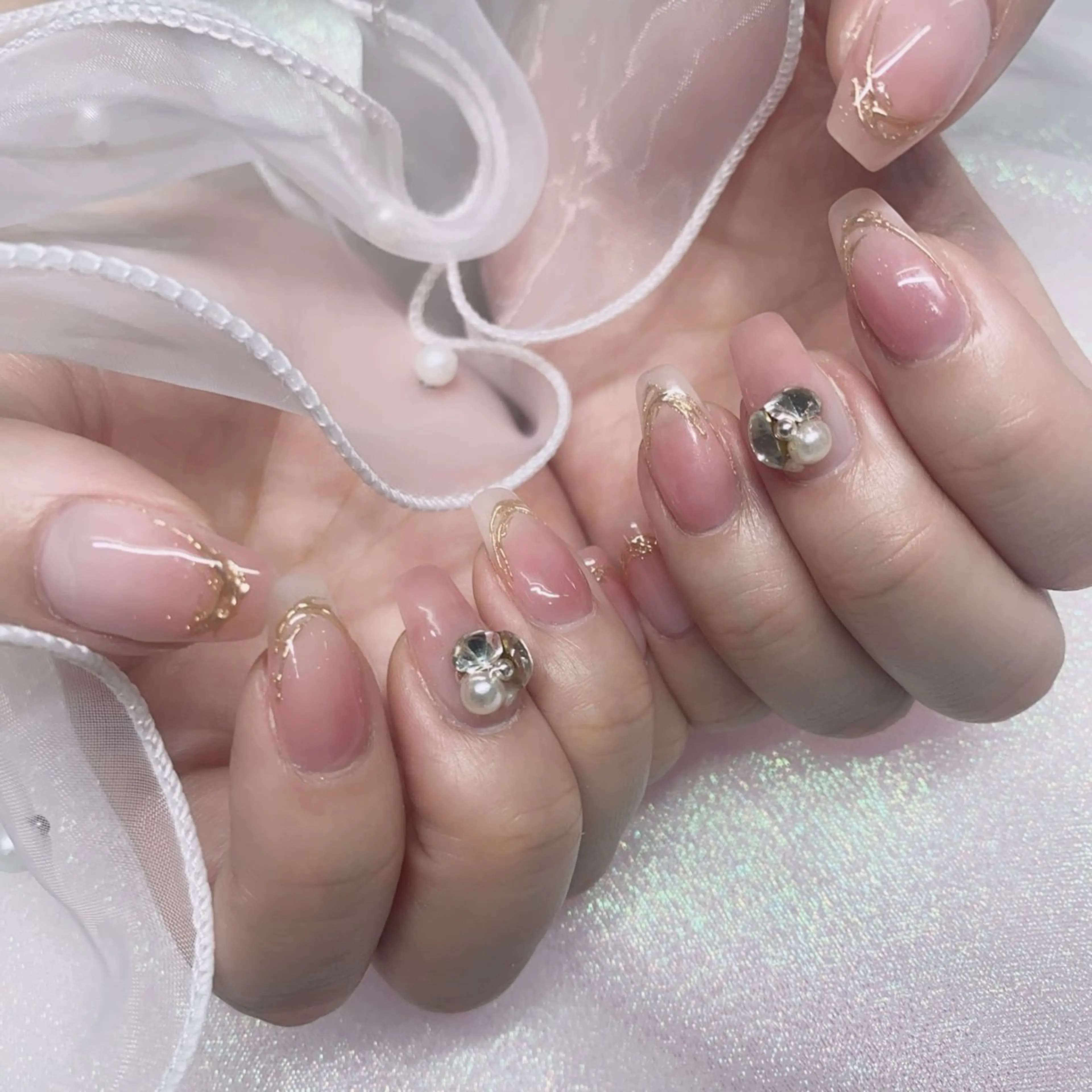 ネイル 長さ出し ジェルネイル キラキラネイル 大理石ネイル(マーブル) ニュアンスネイル Morpho nailのネイルデザイン