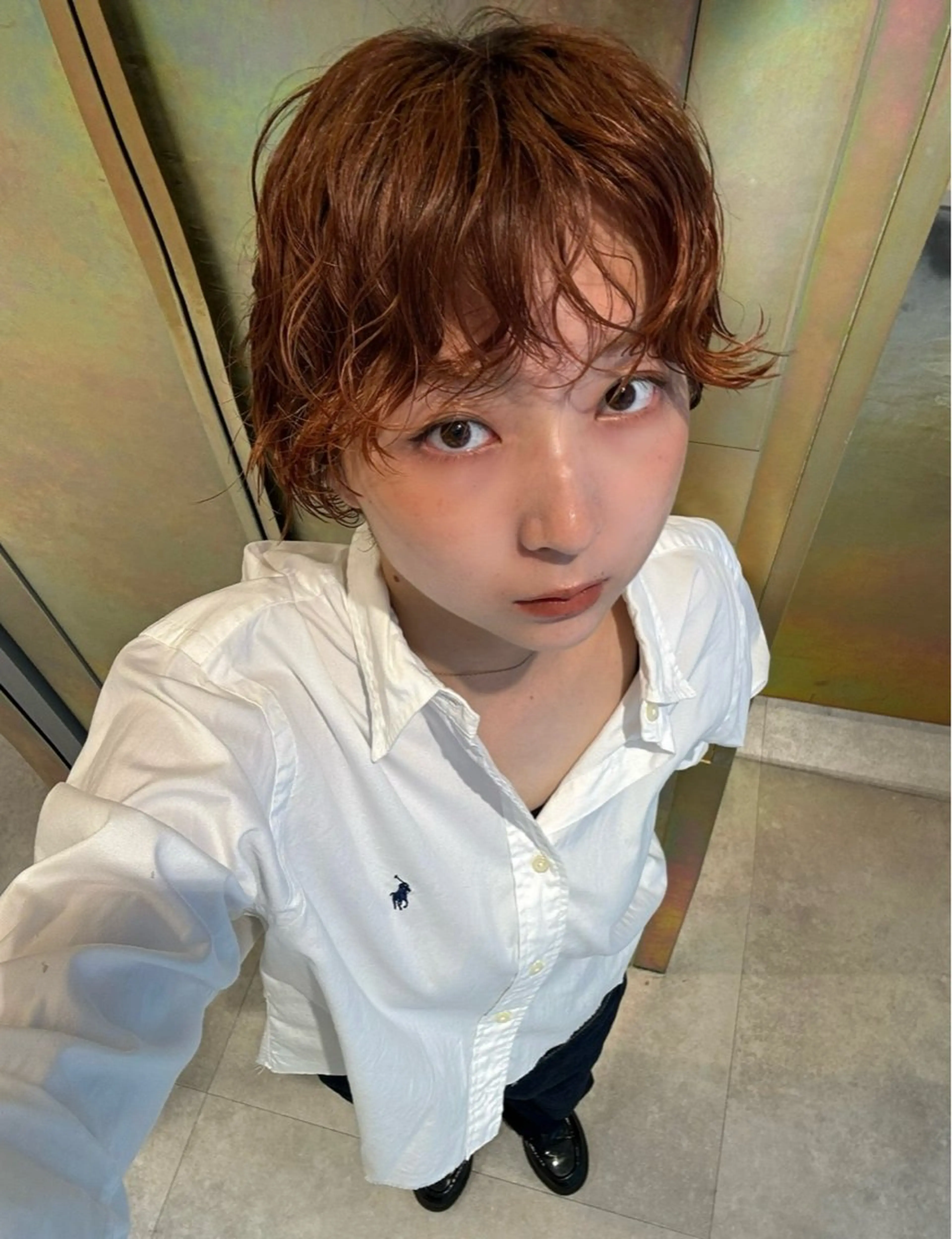 ショート カラー パーマ ブリーチ ブリーチなしカラー オレンジ 透明感カラー/パーマ オレンジmiyo⭐️のヘアスタイル