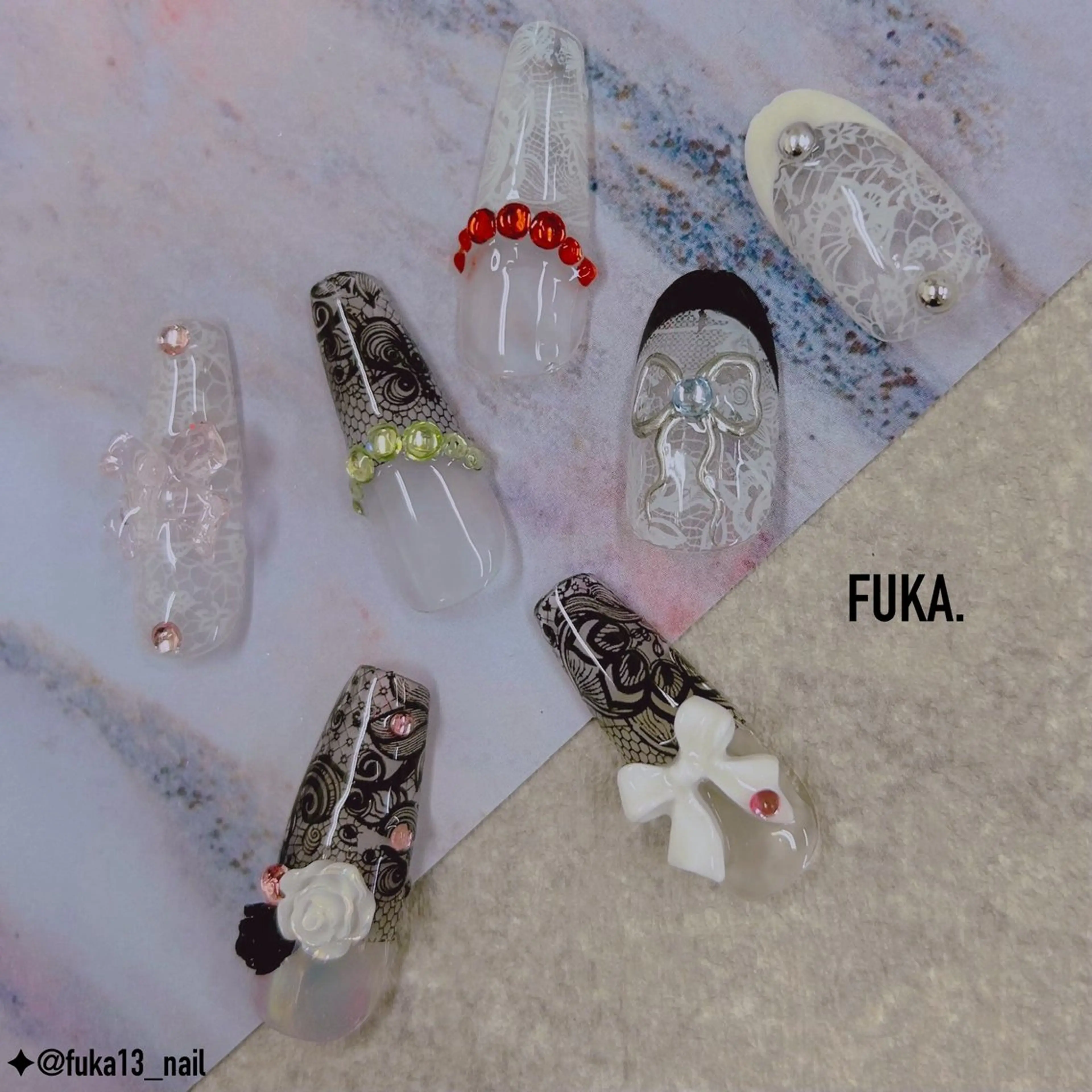 ネイル ジェルネイル ガーリー 韓国ネイル レース リボン ハンドネイル ネイルサロンAnela【アネラ】所属・Nail♡Fuka. /12月予約受付中のネイルデザイン
