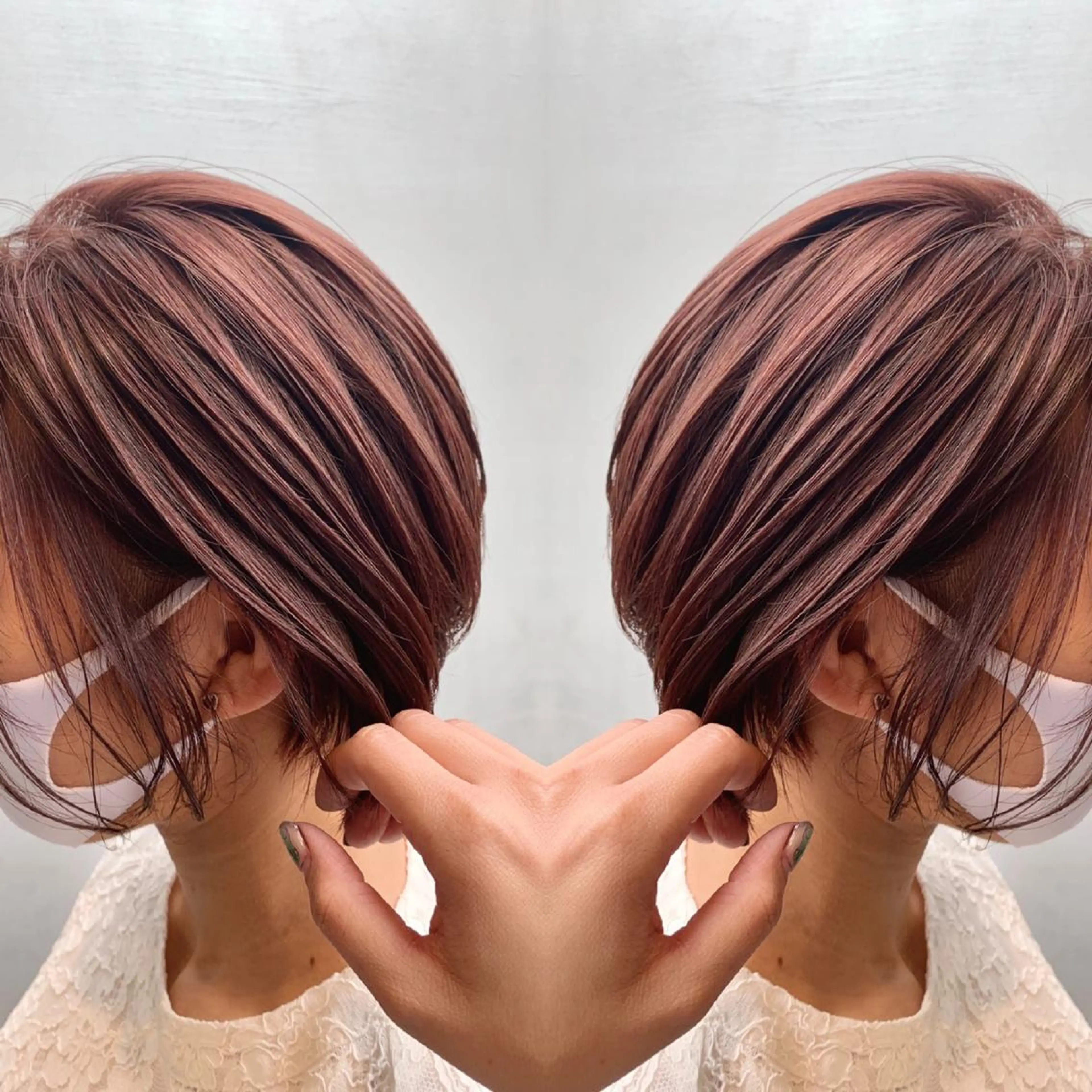 ショート ハイライト 髪質改善 レイヤーカット 縮毛矯正 トリートメント 髪質改善 Noe心斎橋店のヘアスタイル