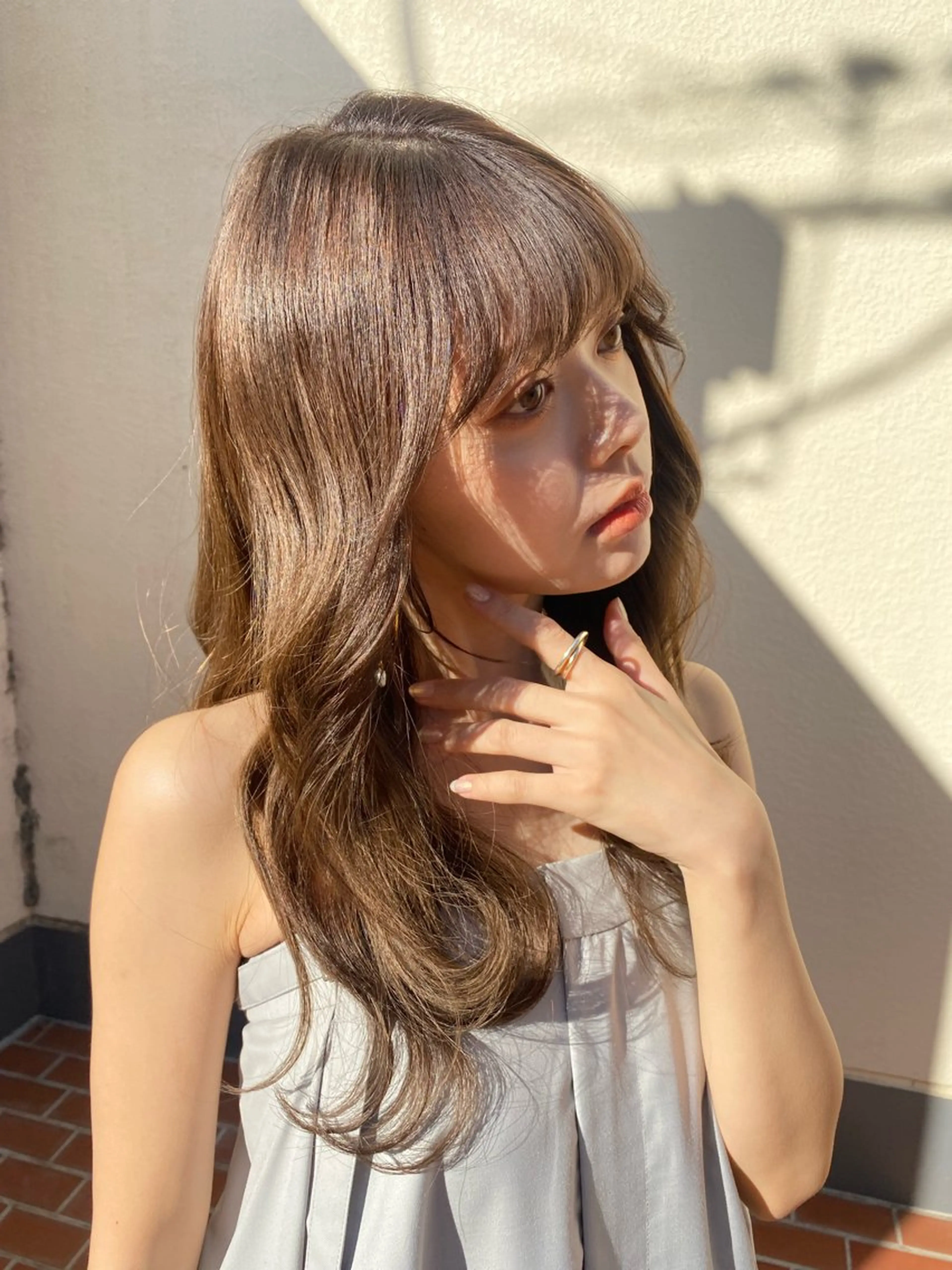 ロング カラー ベージュカラー 小顔レイヤーカット/ 似合わせヘア/まなみのヘアスタイル