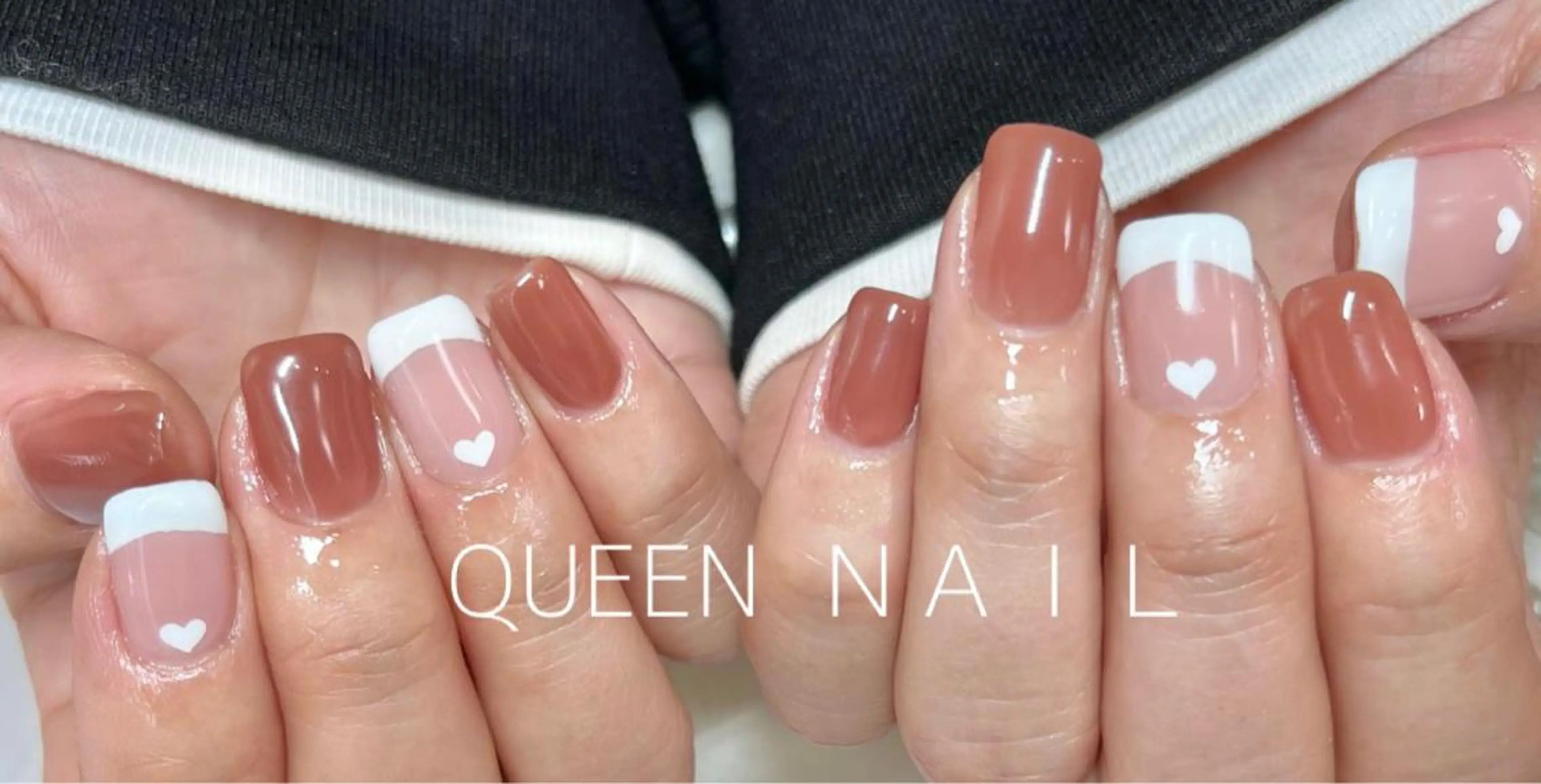 ショート カラー ネイル 韓国風ヘア フレンチネイル ハート 韓国ネイル オフィスネイル Queen nail所属・QUEEN ＮＡＩＬのネイルデザイン