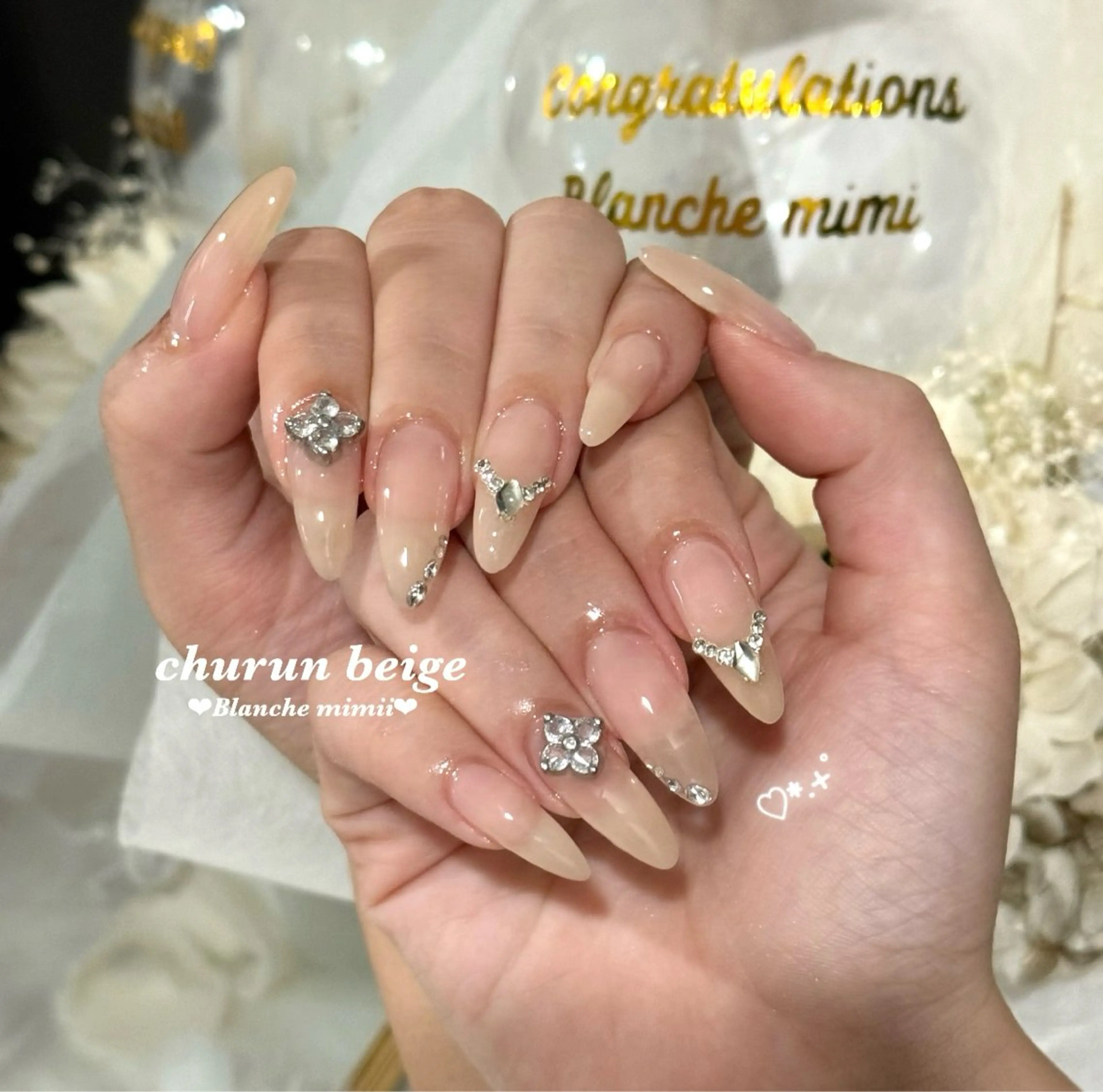 ネイル ドット フットネイル ガーリー 氷ネイル・うるうるネイル キラキラネイル ハンドネイル Blanche　mimii所属・Blanche Ayaのネイルデザイン