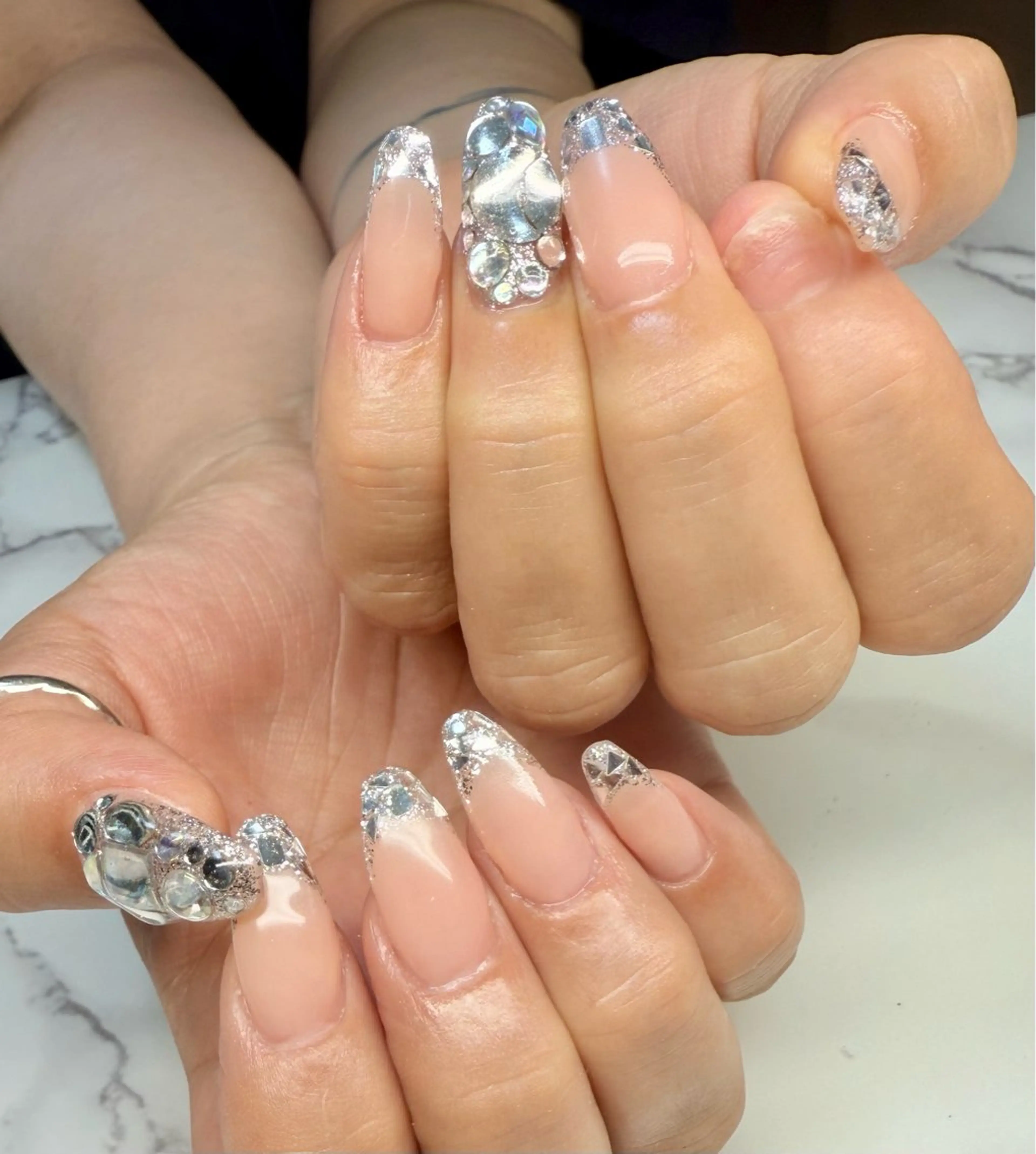 ネイル アートネイル チークネイル フレンチネイル ガラスフレンチ 氷ネイル・うるうるネイル M.N_ nailのネイルデザイン