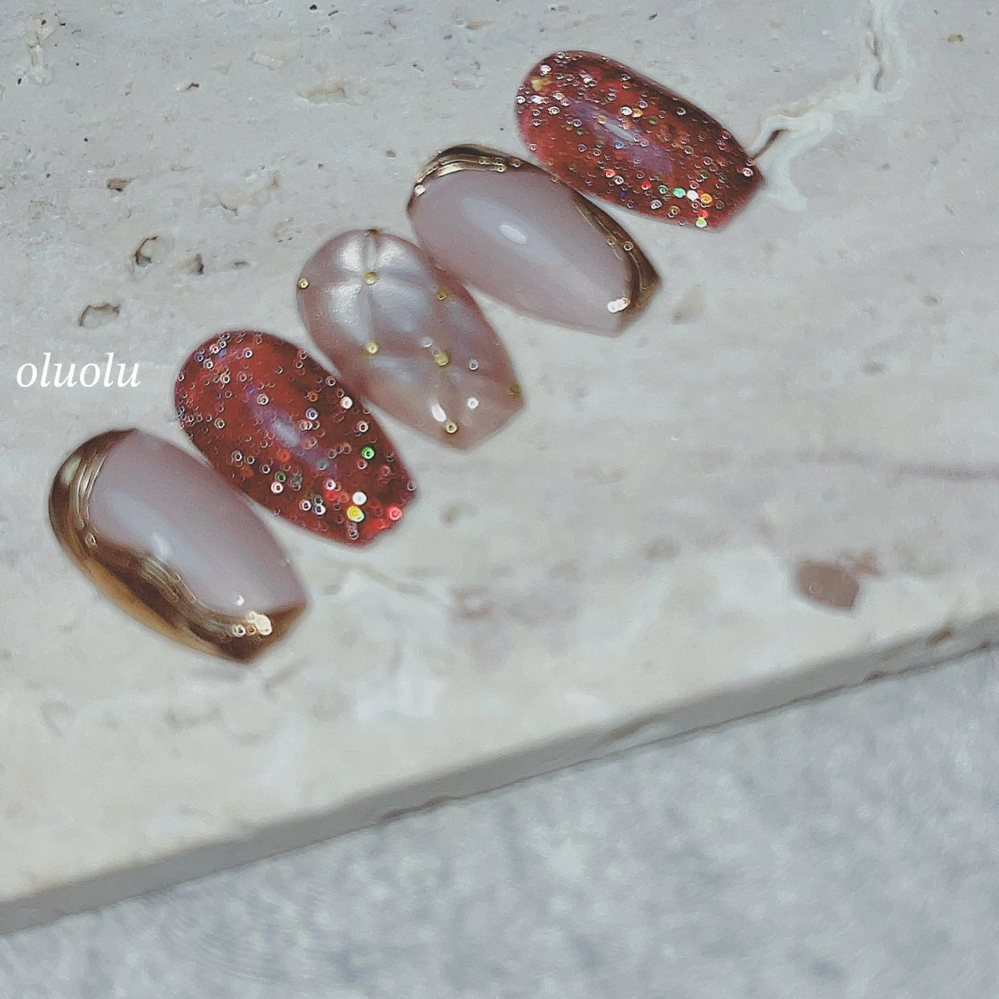 ネイル アートネイル フラッシュネイル ミラーネイル ニュアンスネイル 冬ネイル ハンドネイル 大村 紬華のネイルデザイン