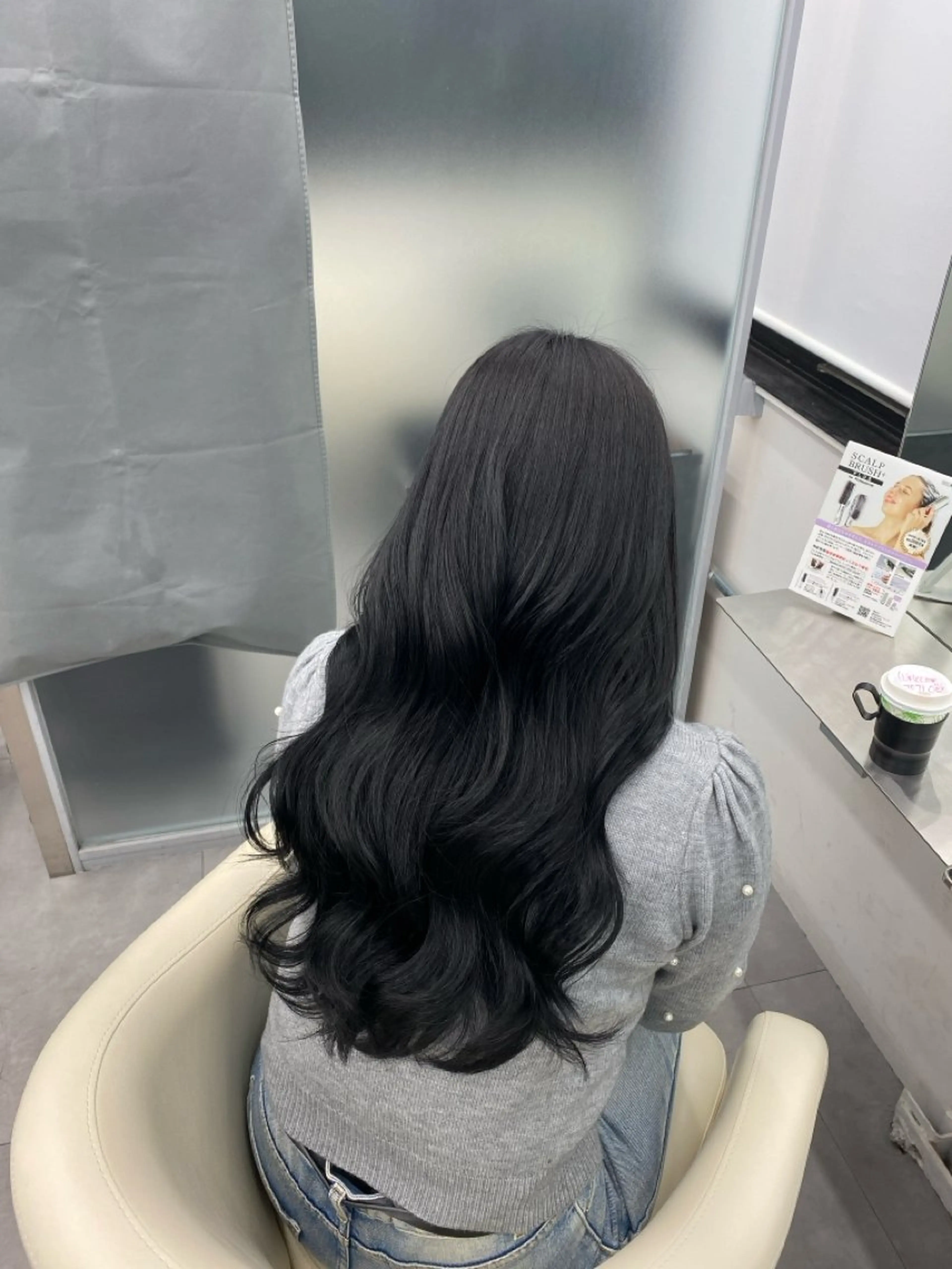 ロング カラー 黒髪 ブルーカラー ブルーブラック 透明感カラー 韓国風ヘア トレンド大人韓国風 shinoのヘアスタイル