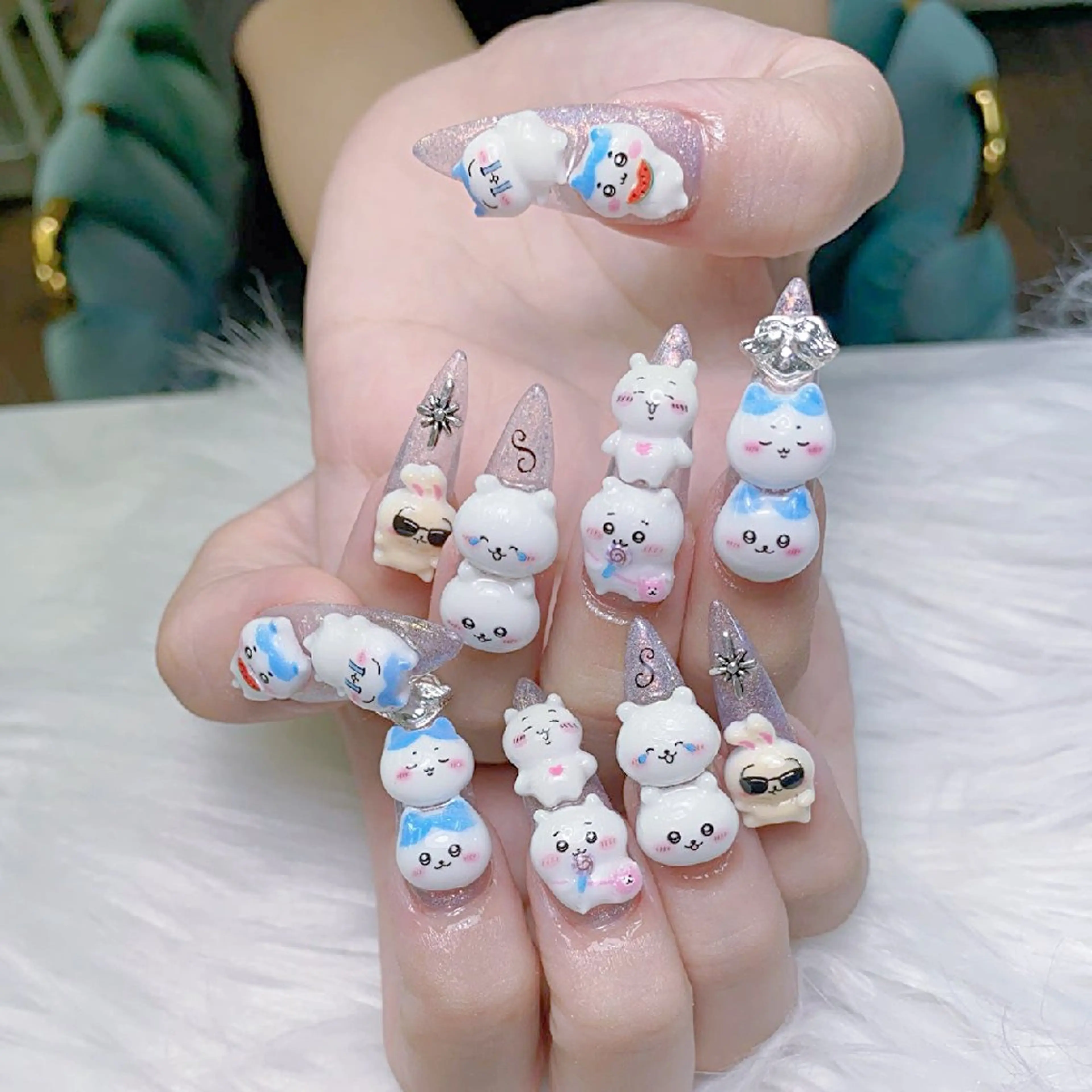 ネイル オーロラネイル キラキラネイル 大理石ネイル(マーブル) スカルプネイル 春ネイル ハンドネイル NailPrincess所属・princess スカルプ専門店のネイルデザイン