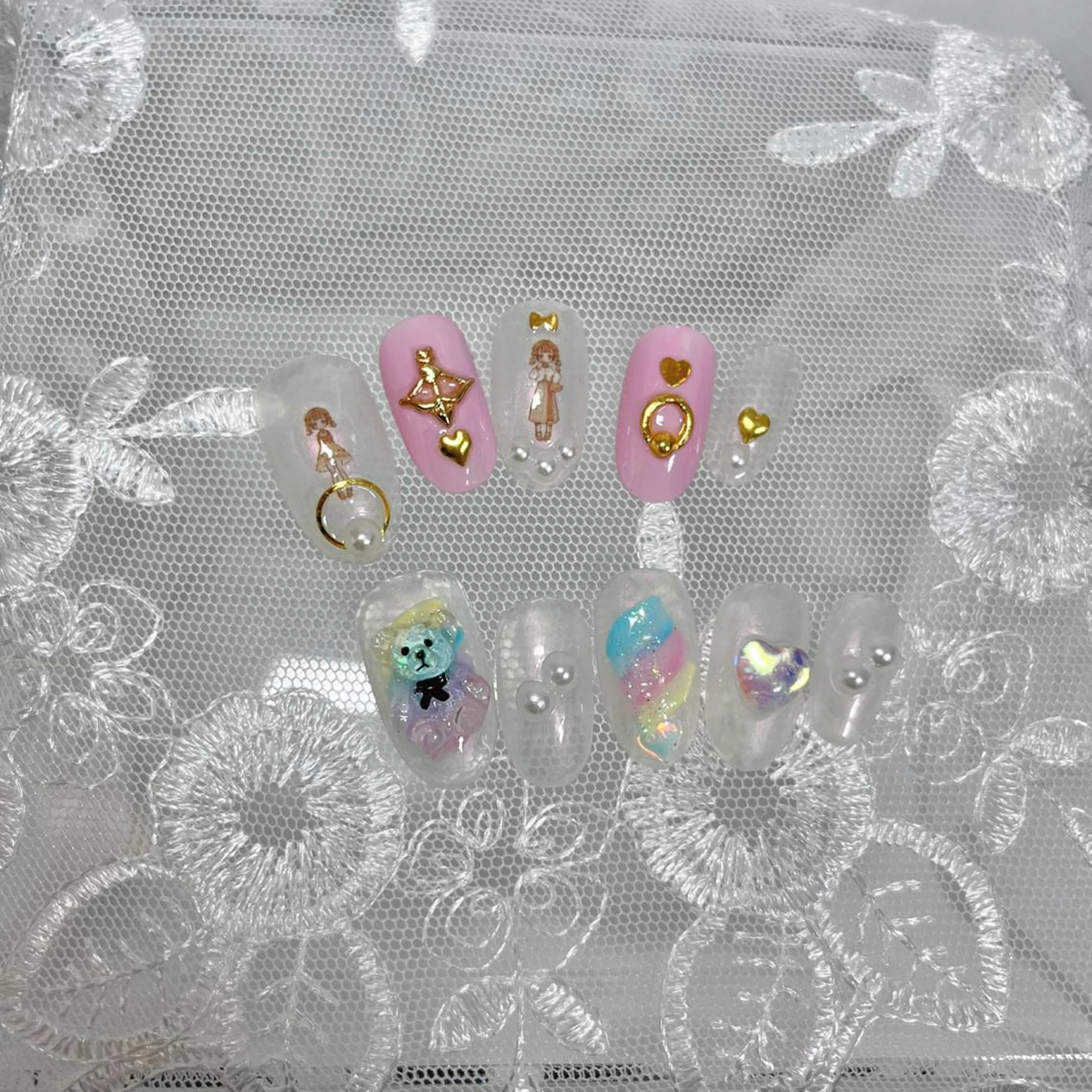 ネイル オーロラネイル ガーリー ハート キラキラネイル 韓国ネイル ハンドネイル plume nail ☆韓国ネイルのネイルデザイン