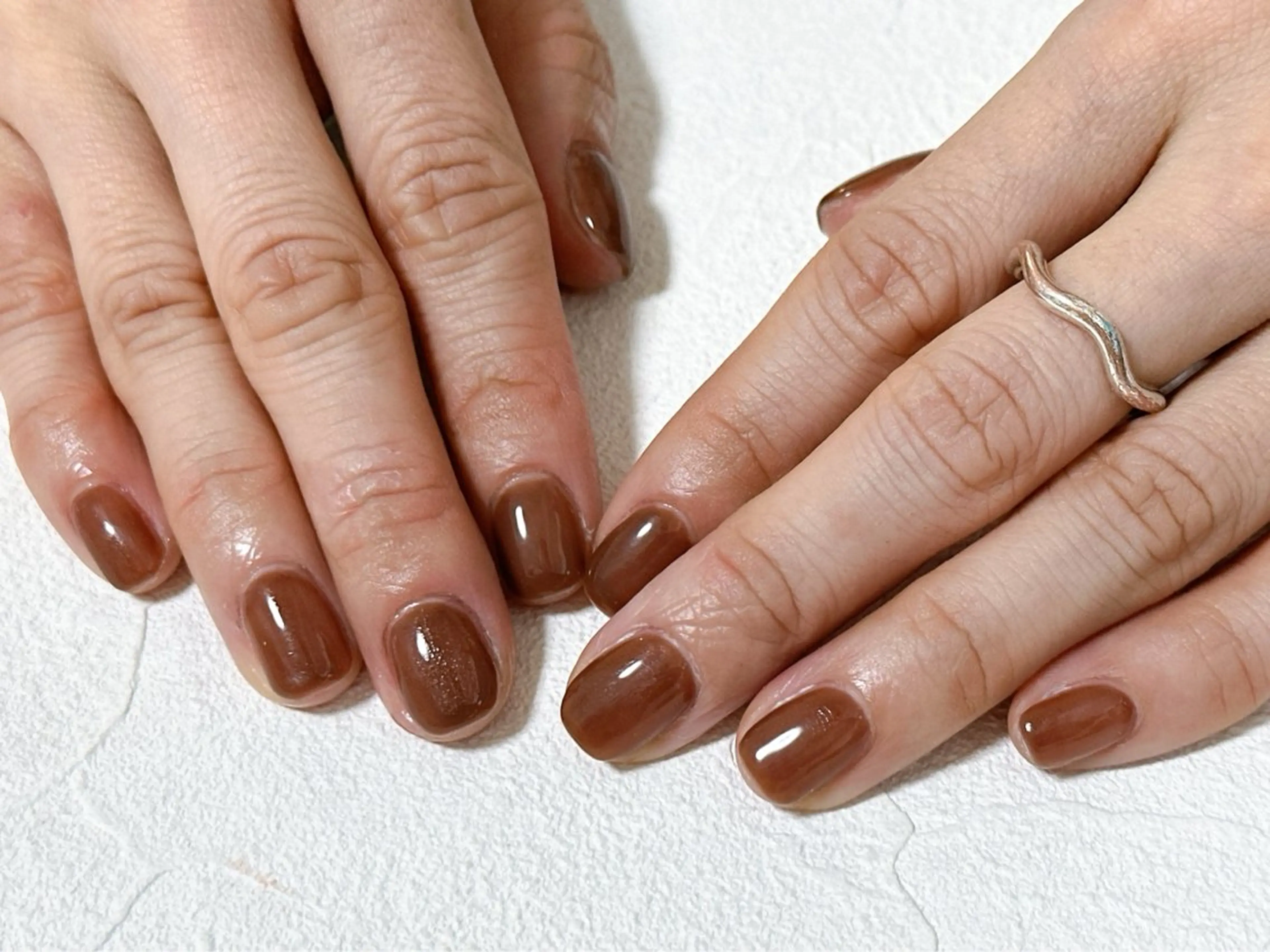 ネイル オーロラネイル ブラウン フラワーネイル フットネイル フレンチネイル Mogu nail 二子玉川のネイルデザイン