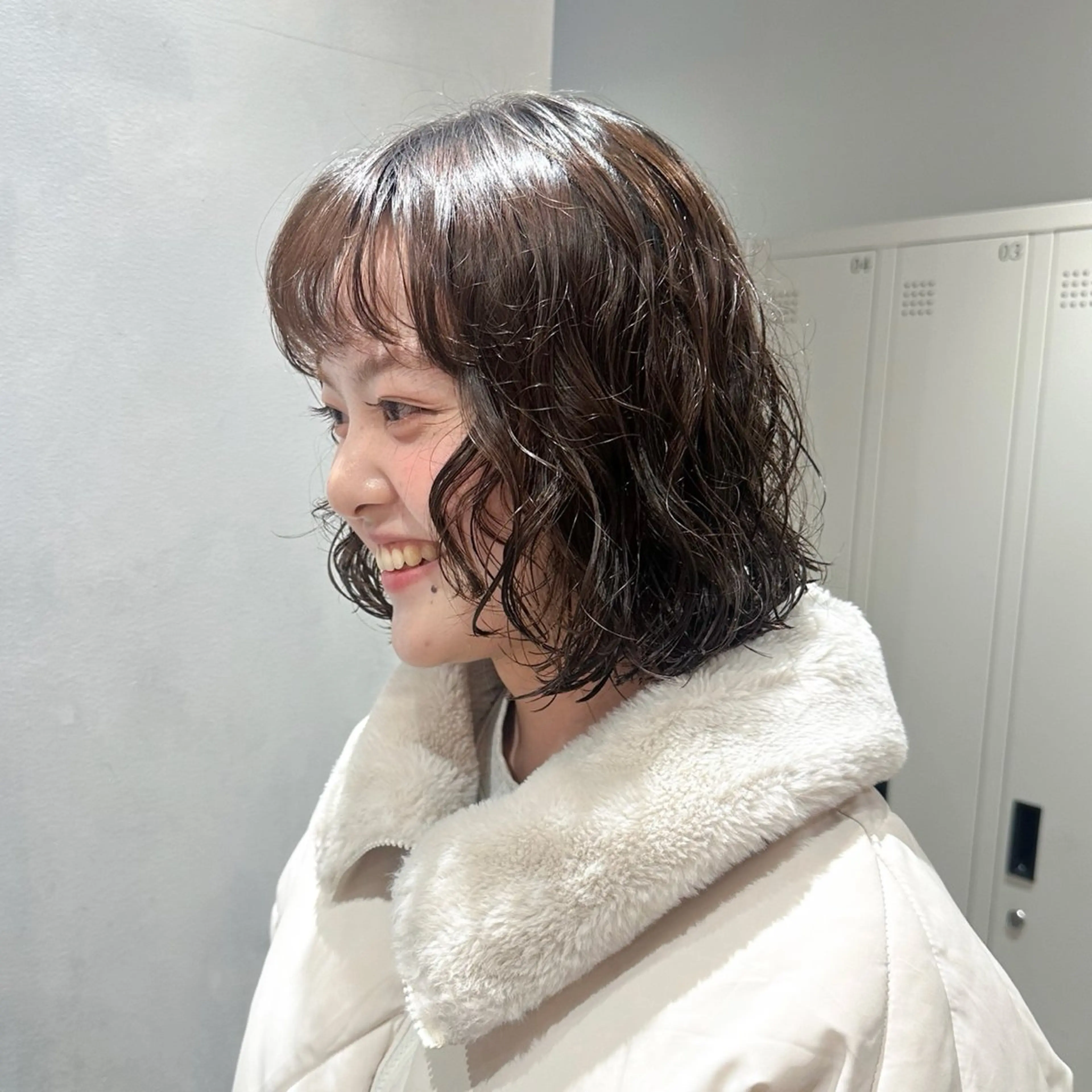ミディアム パーマ 顔周りカット レイヤーカット パーマ PARC by Un ami所属・もも ／メンズ〜レディースのヘアスタイル