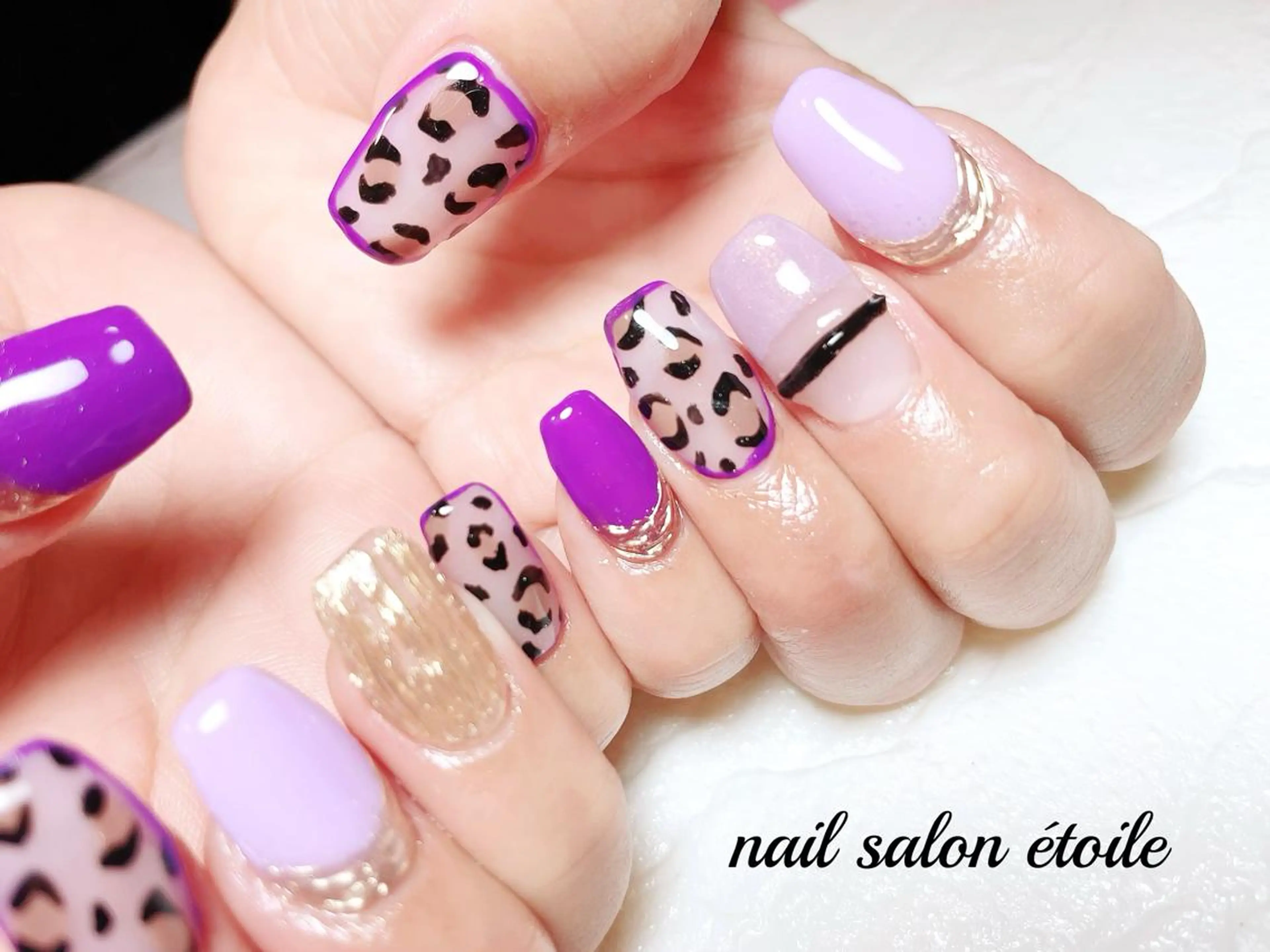 ネイル アニマル柄 アートネイル ジェルネイル パープル ハンドネイル nail salon étoileのネイルデザイン