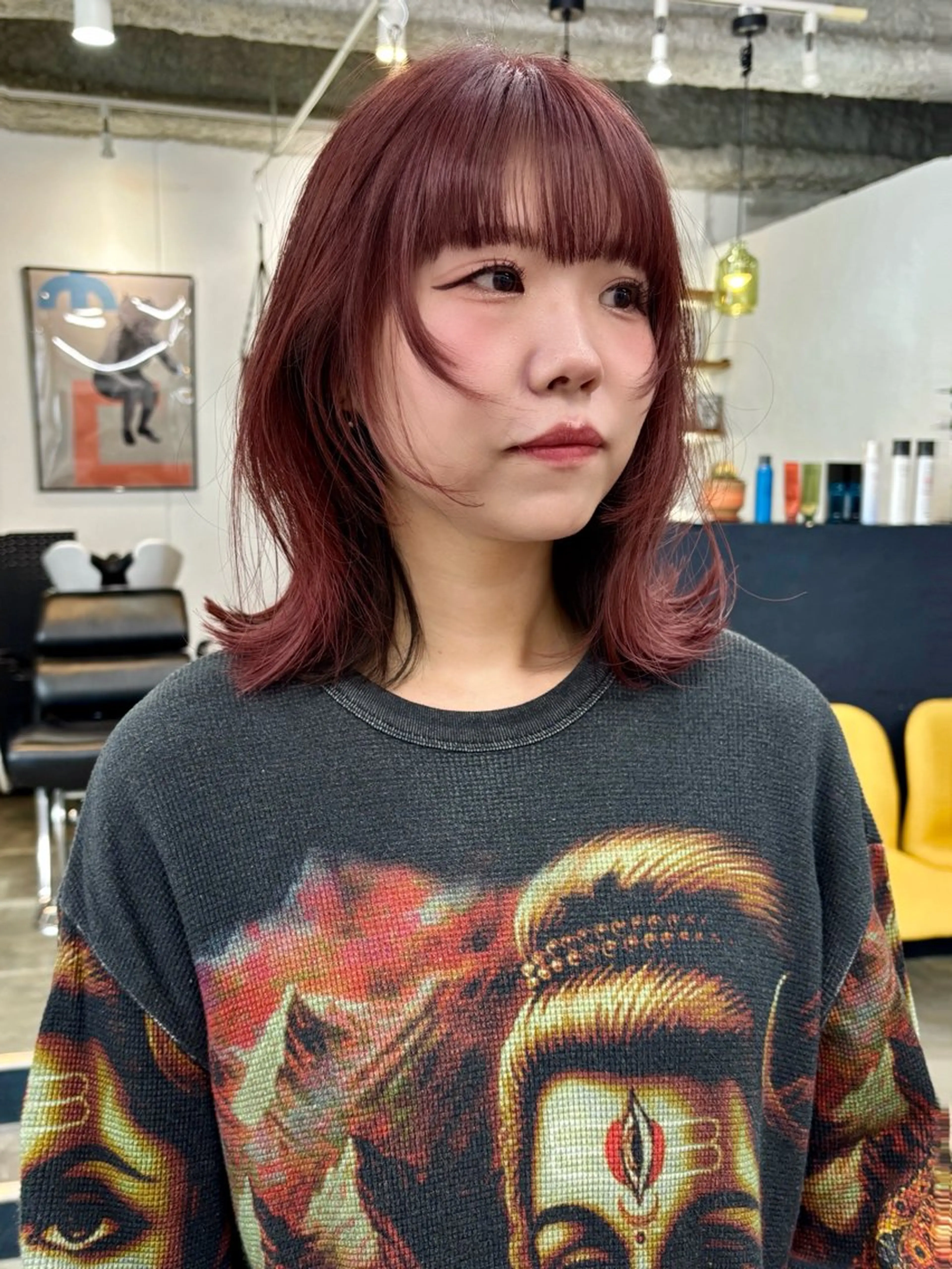 ミディアム カラー ベージュカラー ブリーチ ボルドーカラー ブラウンカラー カシス カット ヘアカラー トリートメント 暖色カラー/天神/ ヘイマサクラのヘアスタイル