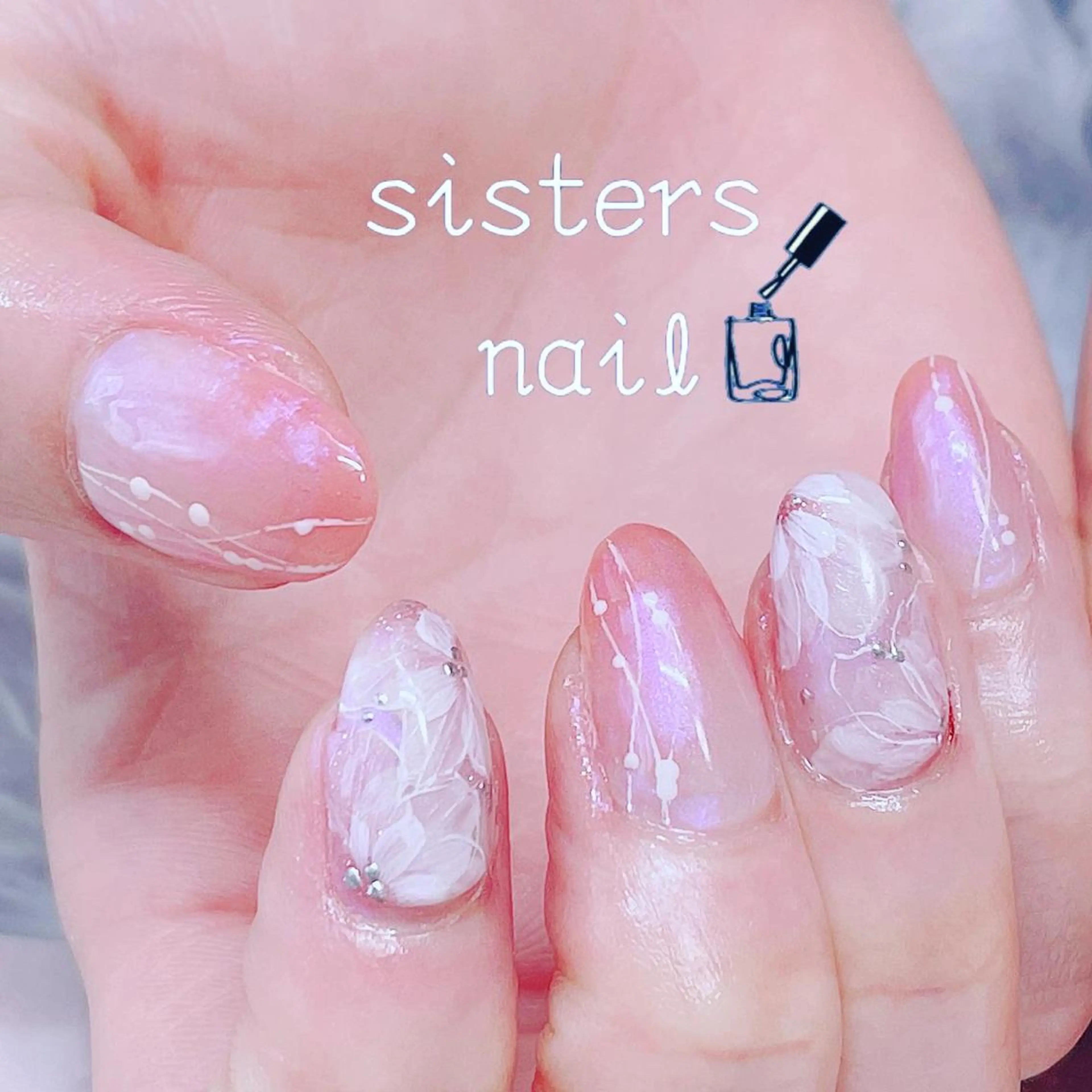 ネイル アートネイル オーロラネイル 桜ネイル フラワーネイル ピンク ハンドネイル ハンドケア sisters nail.fのネイルデザイン