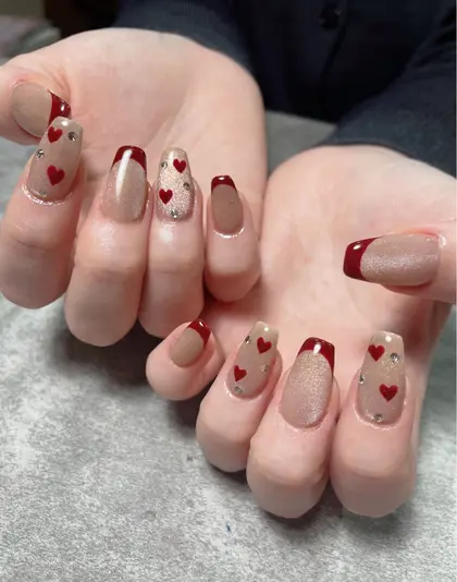 ハートネイル#バレンタインネイル#ボルドーネイル#マグネット
