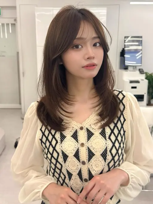 ワンカールで可愛いミディアムレイヤー🇰🇷💗無料モデル❣️