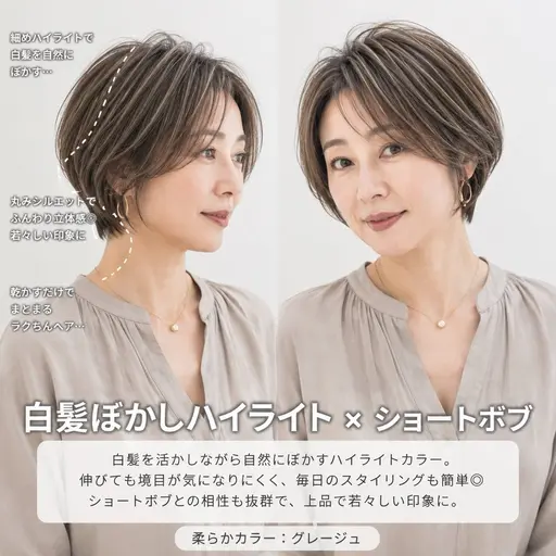 【人気No.1】白髪ぼかしハイライト＋似合わせショート✨脱白髪染めカラー¥20300→¥18300