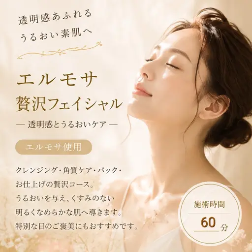 【ミニモ限定モニター】透明感とうるおい♪エルモサ贅沢フェイシャル60分