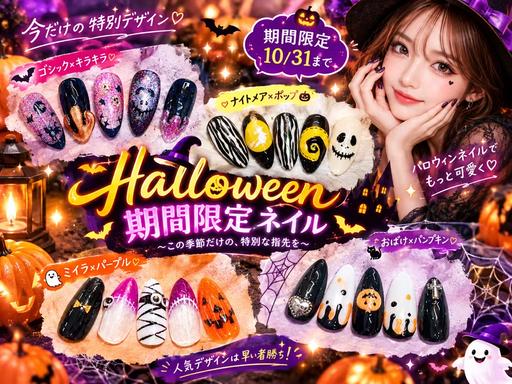 ハロウィン期間限定】6本アートネイル ◎持ち込み/色指定自由/パーツ込み