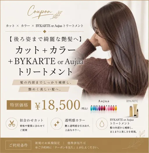【後ろ姿まで綺麗な艶髪へ】カット+カラー+BYKARTE or Aujuaトリートメント